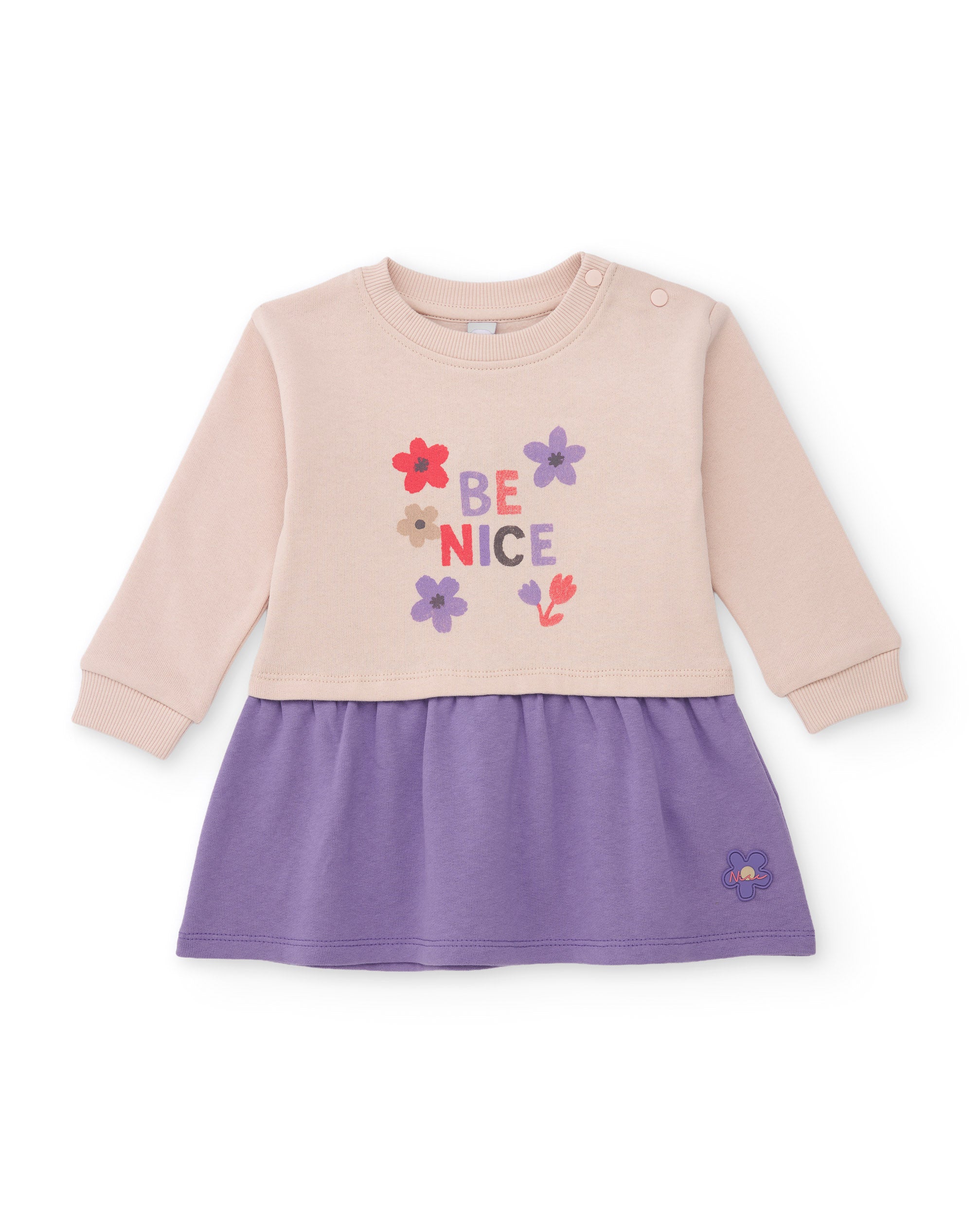 Vestido de niña de felpa con mensaje bordado y flores