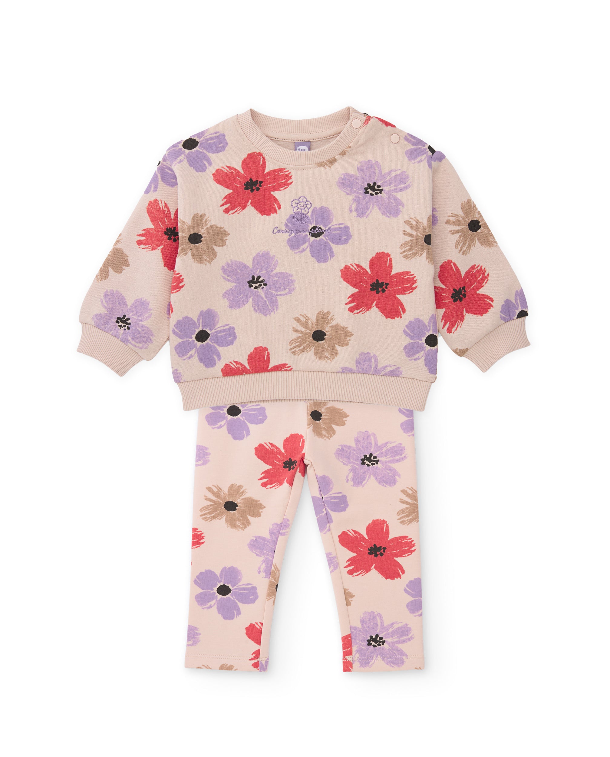 Conjunto de niña de felpa con sudadera diseño floral y pantalón a juego