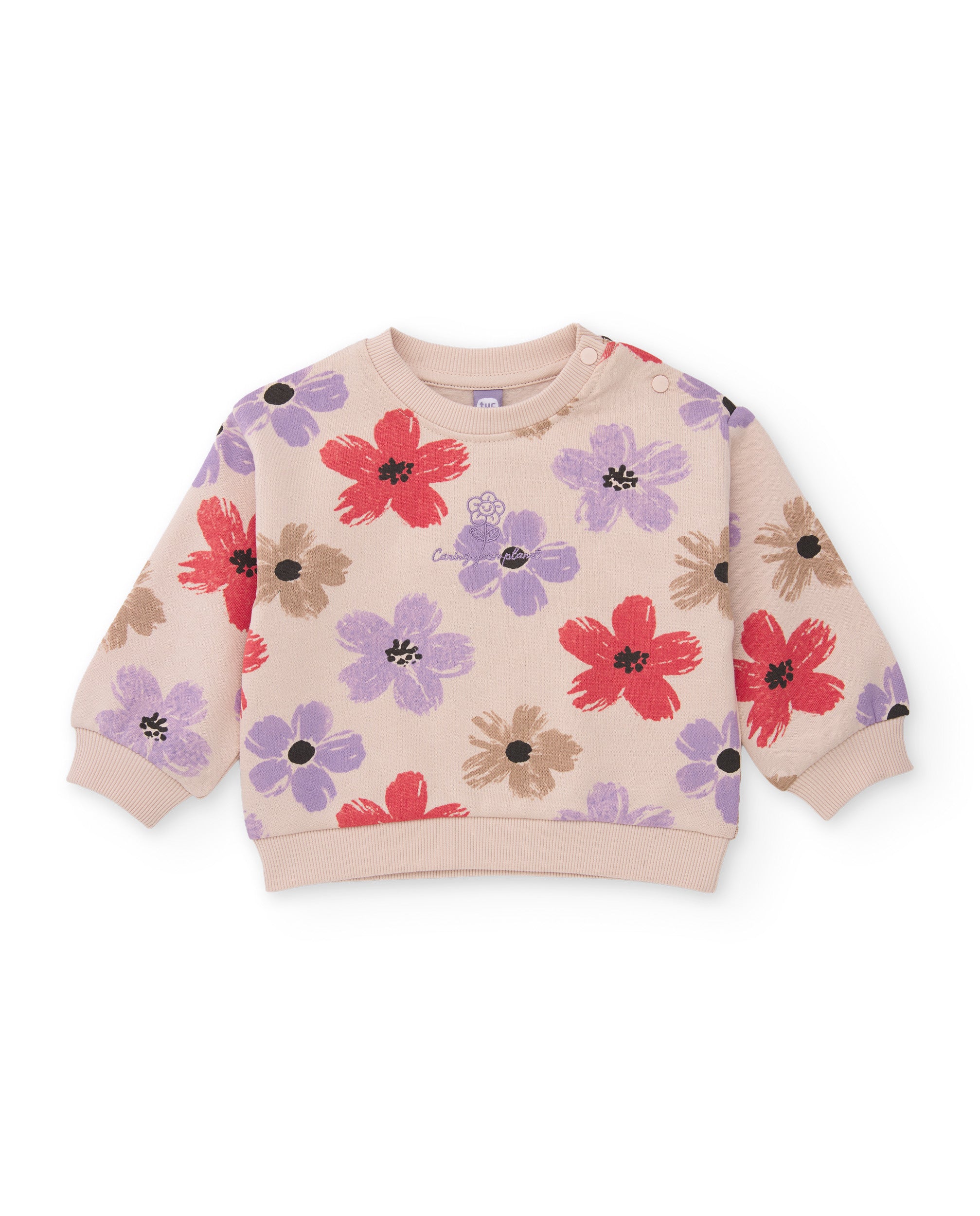 Sudadera de niña de felpa con estampado floral y tacto cálido