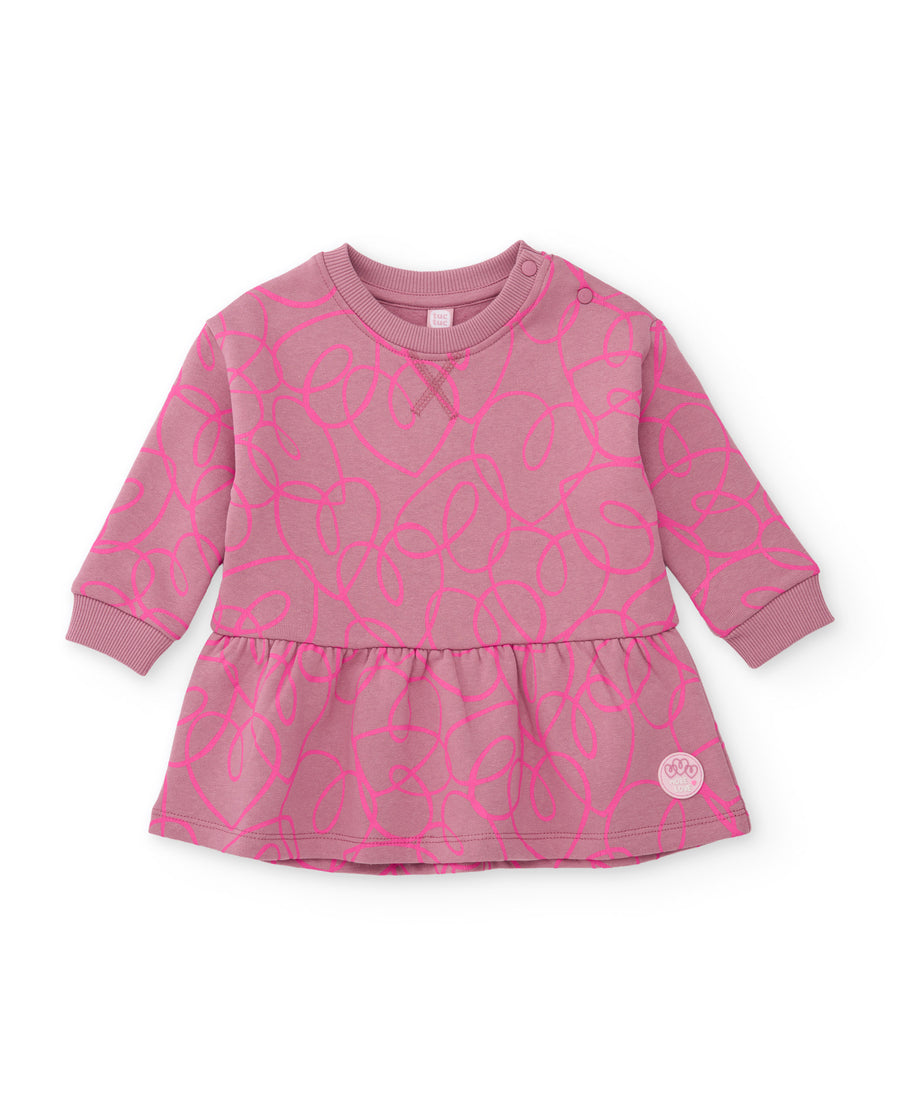 Vestido de niña de felpa con cuello redondo y print divertido