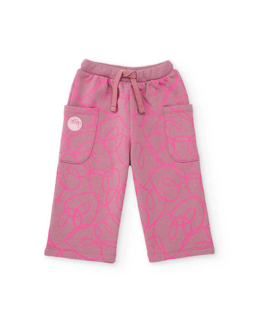 Girls' fleece trousers with fun design and elasticated waist