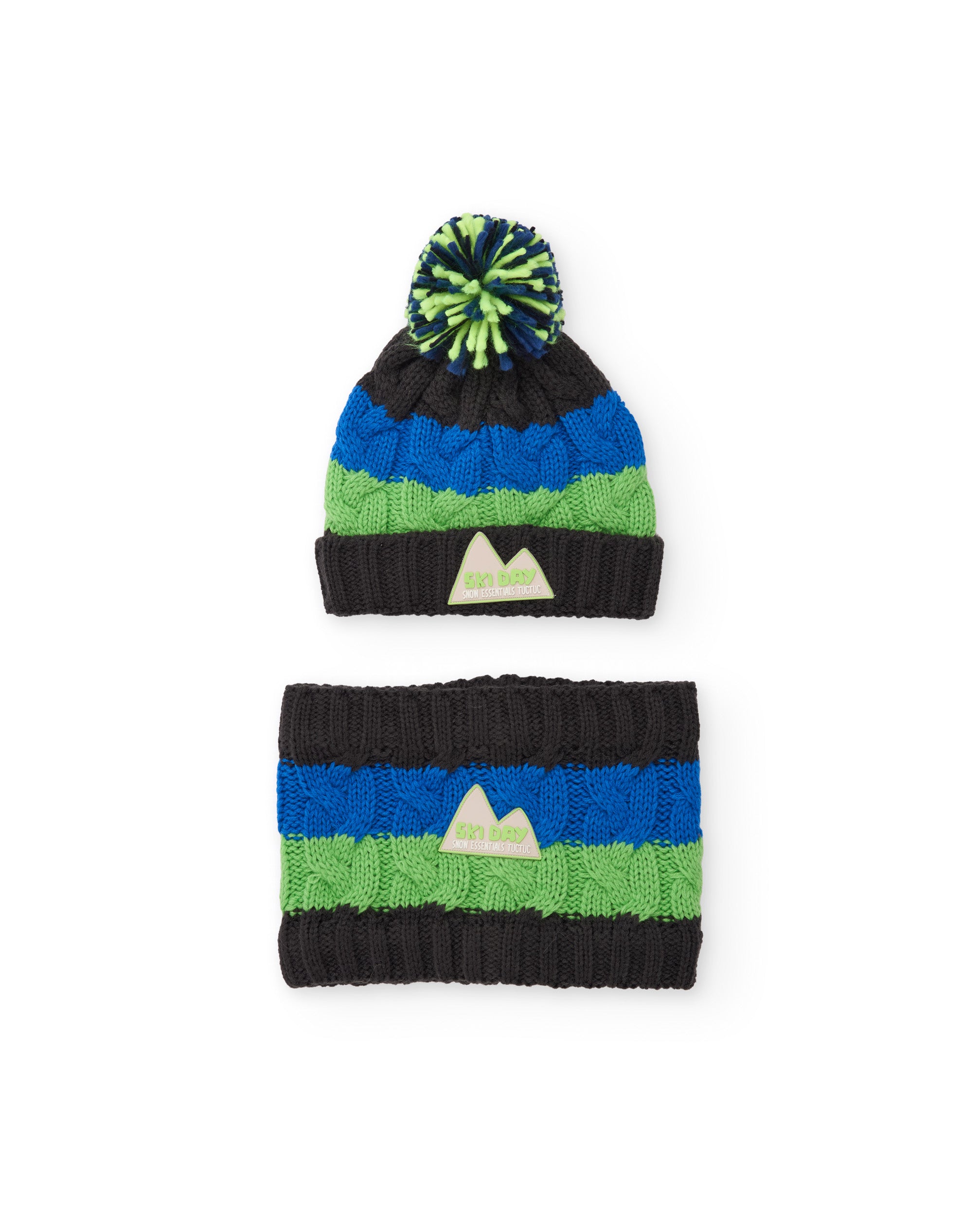 Set de niño de tricot con gorro de pompón y braga de cuello