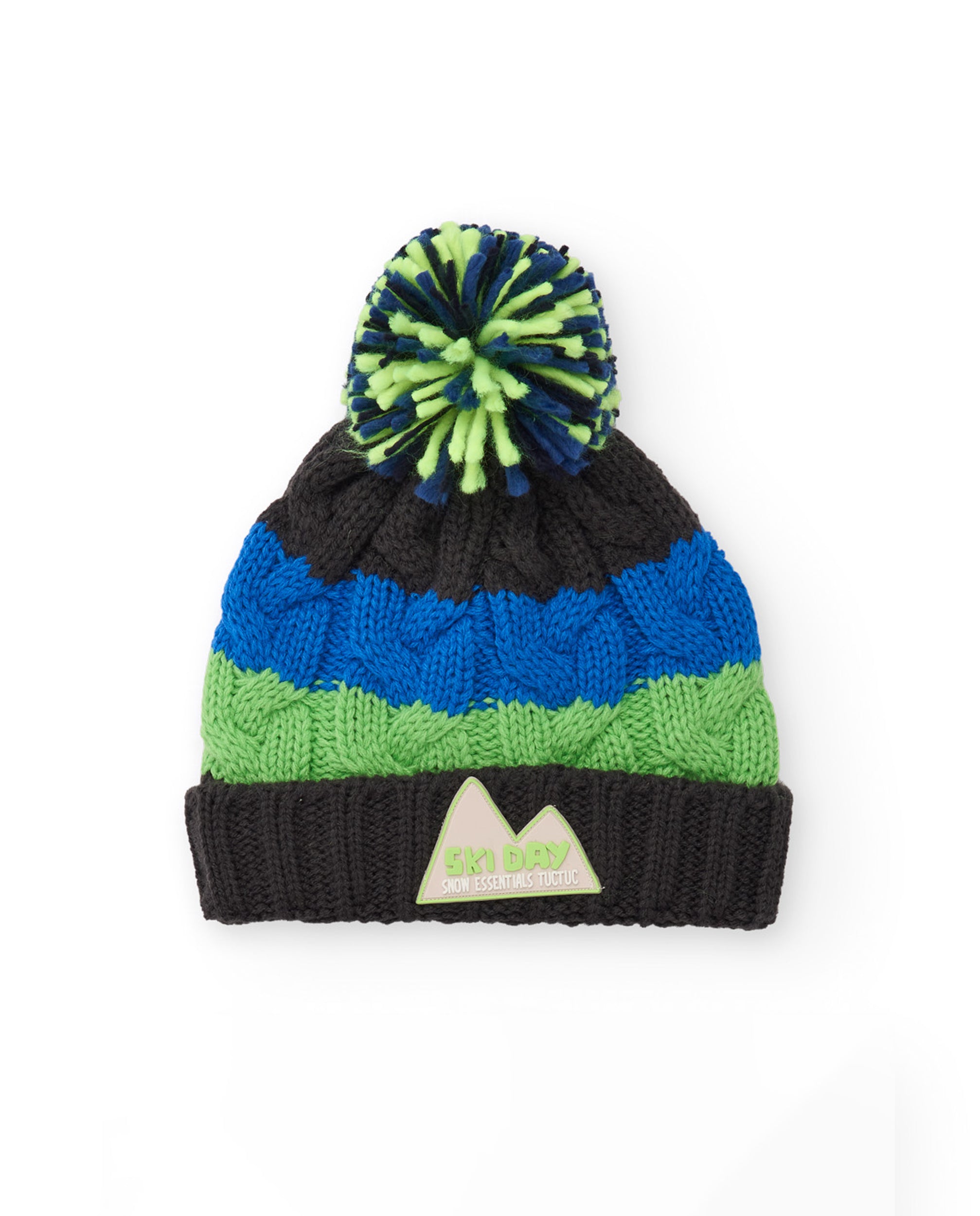 Gorro de niño de tricot con pompón y diseño de franjas