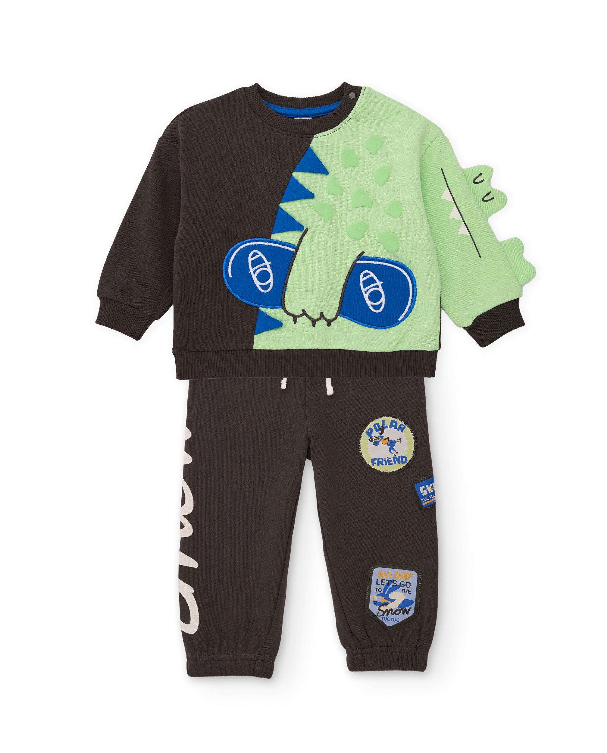 Conjunto de niño de felpa con parches y diseño de cocodrilo