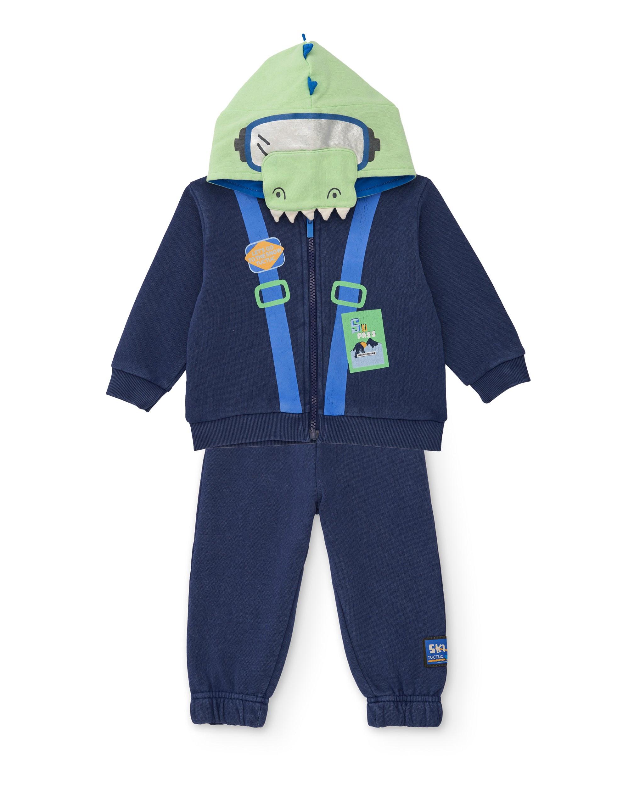 Conjunto de niño de felpa con sudadera de capucha estampada y pantalón a juego
