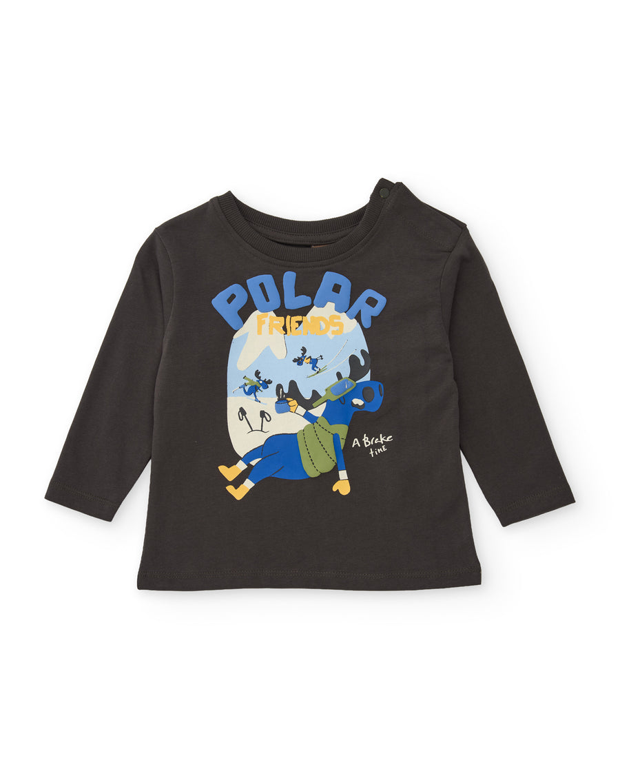 Boys' knit long-sleeve T-shirt with graphic print