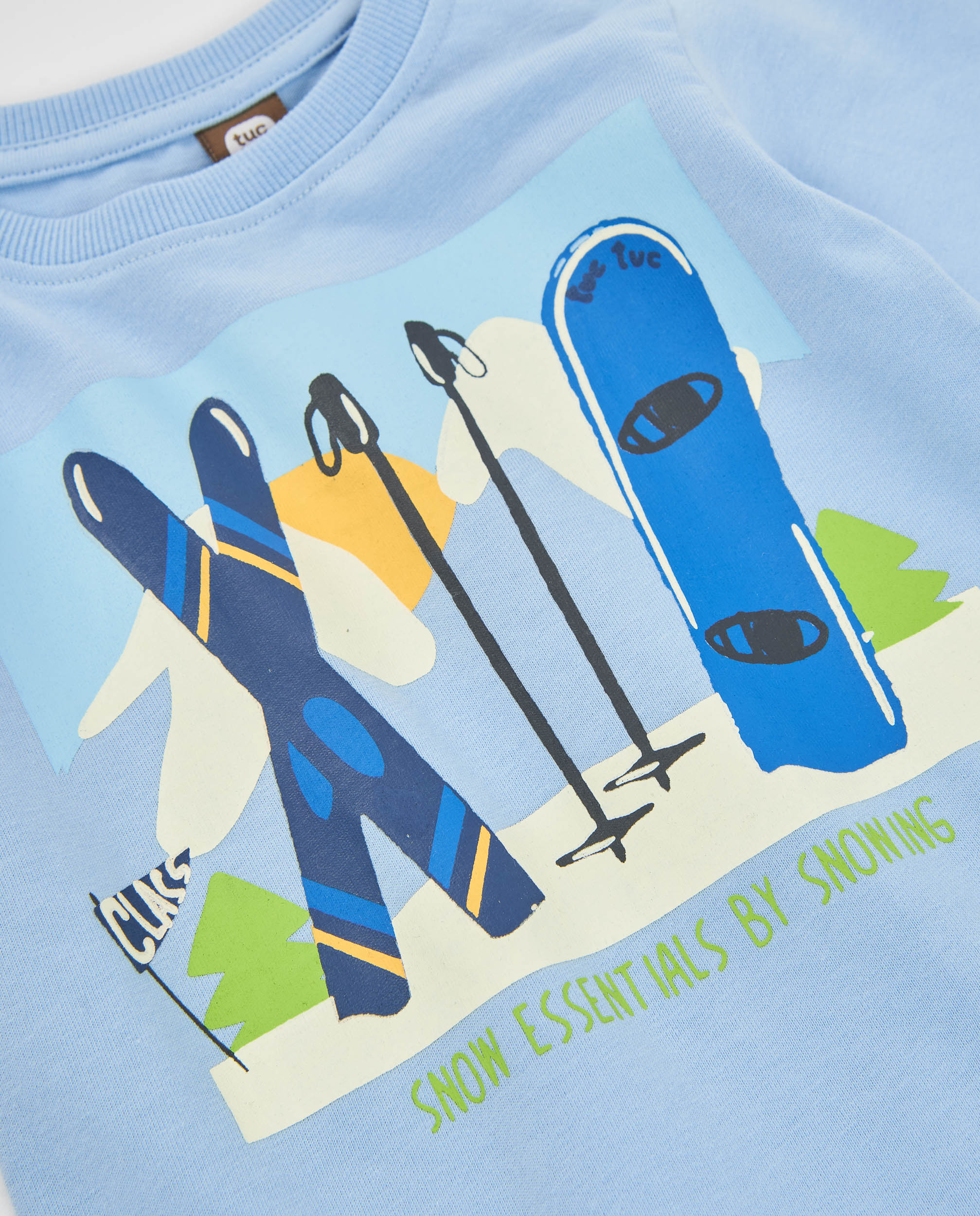 Camiseta de niño de punto con estampado de esquí y manga larga