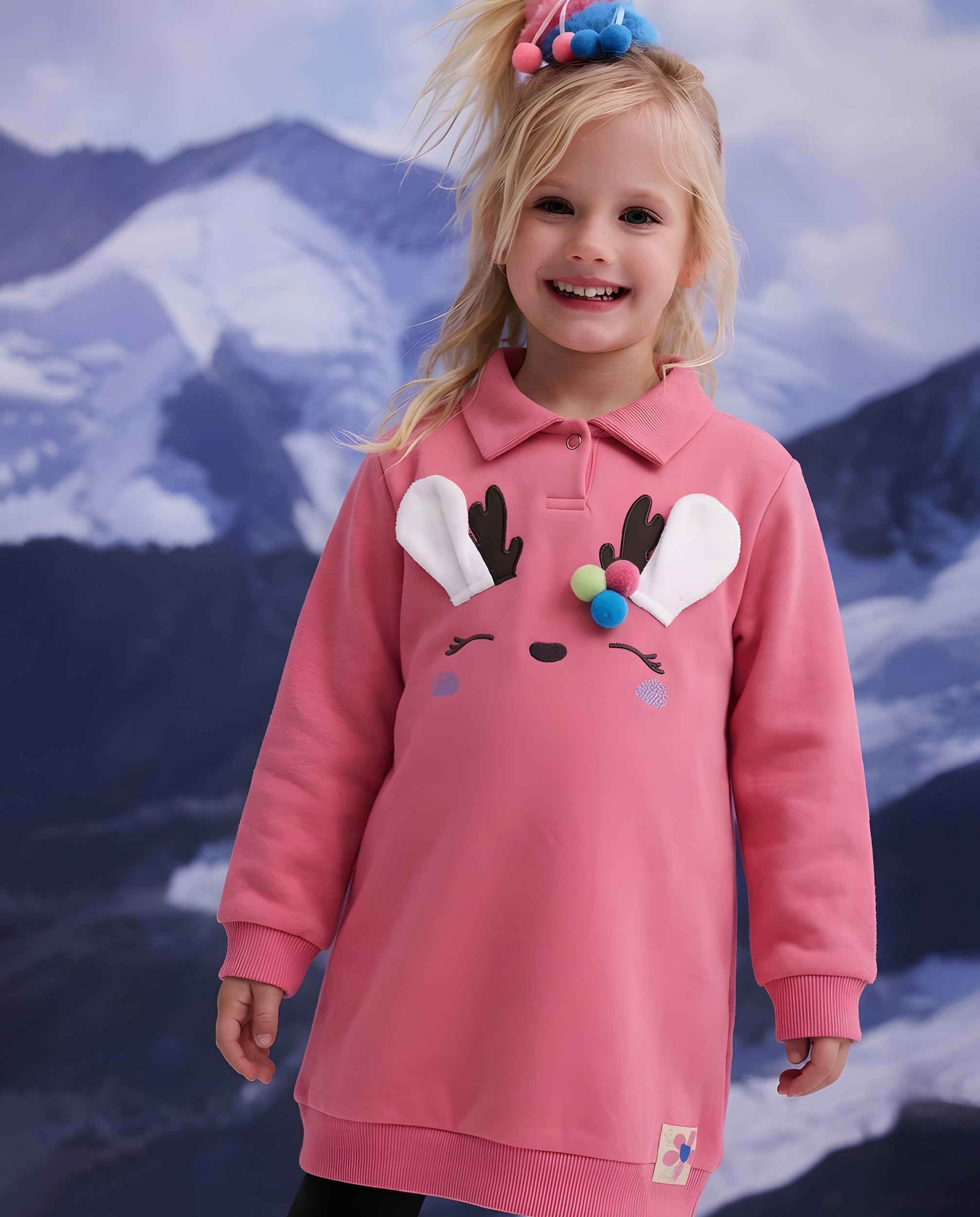 Vestido de niña de felpa con diseño divertido y tacto cálido
