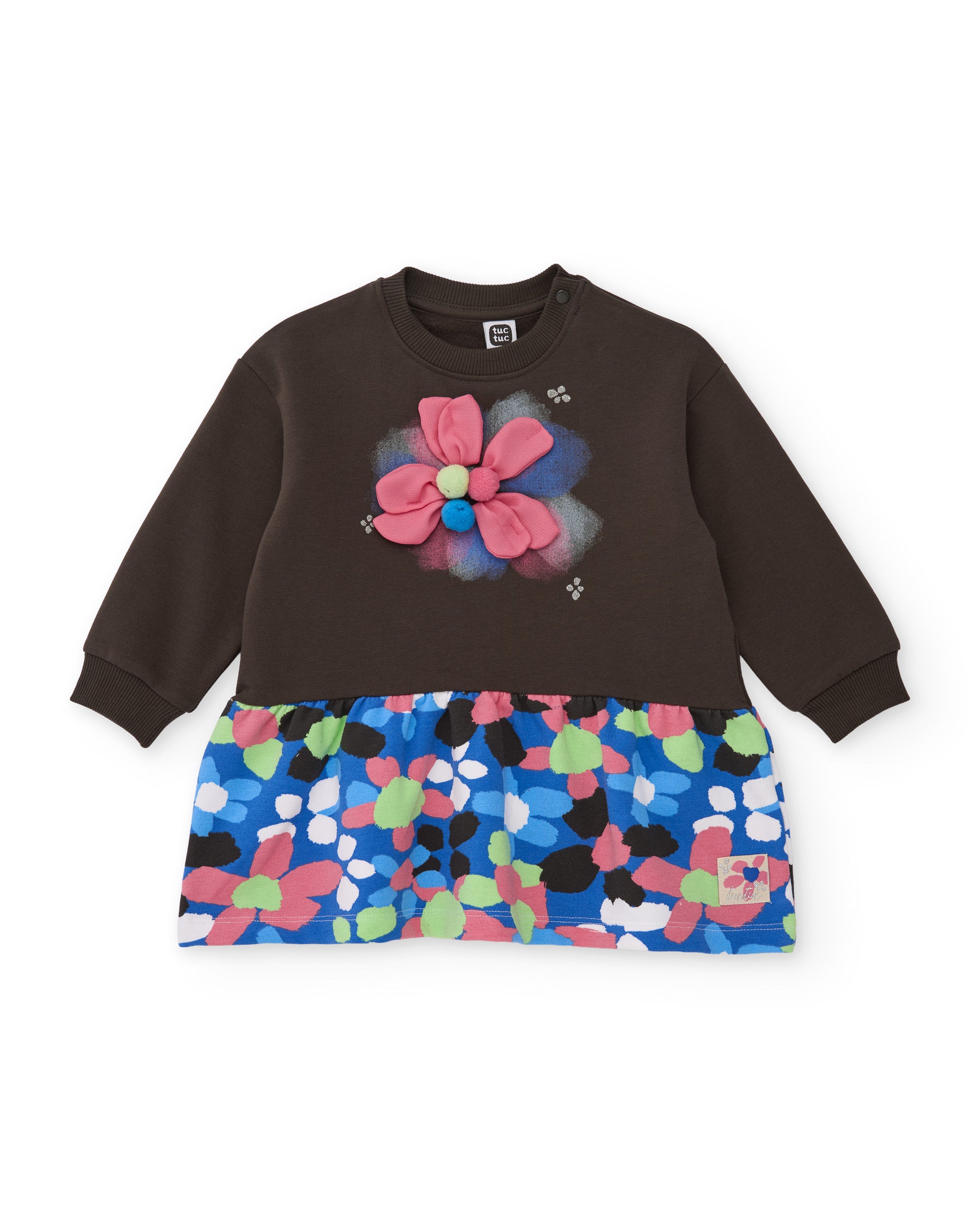 Vestido de niña de felpa con aplicación de flor