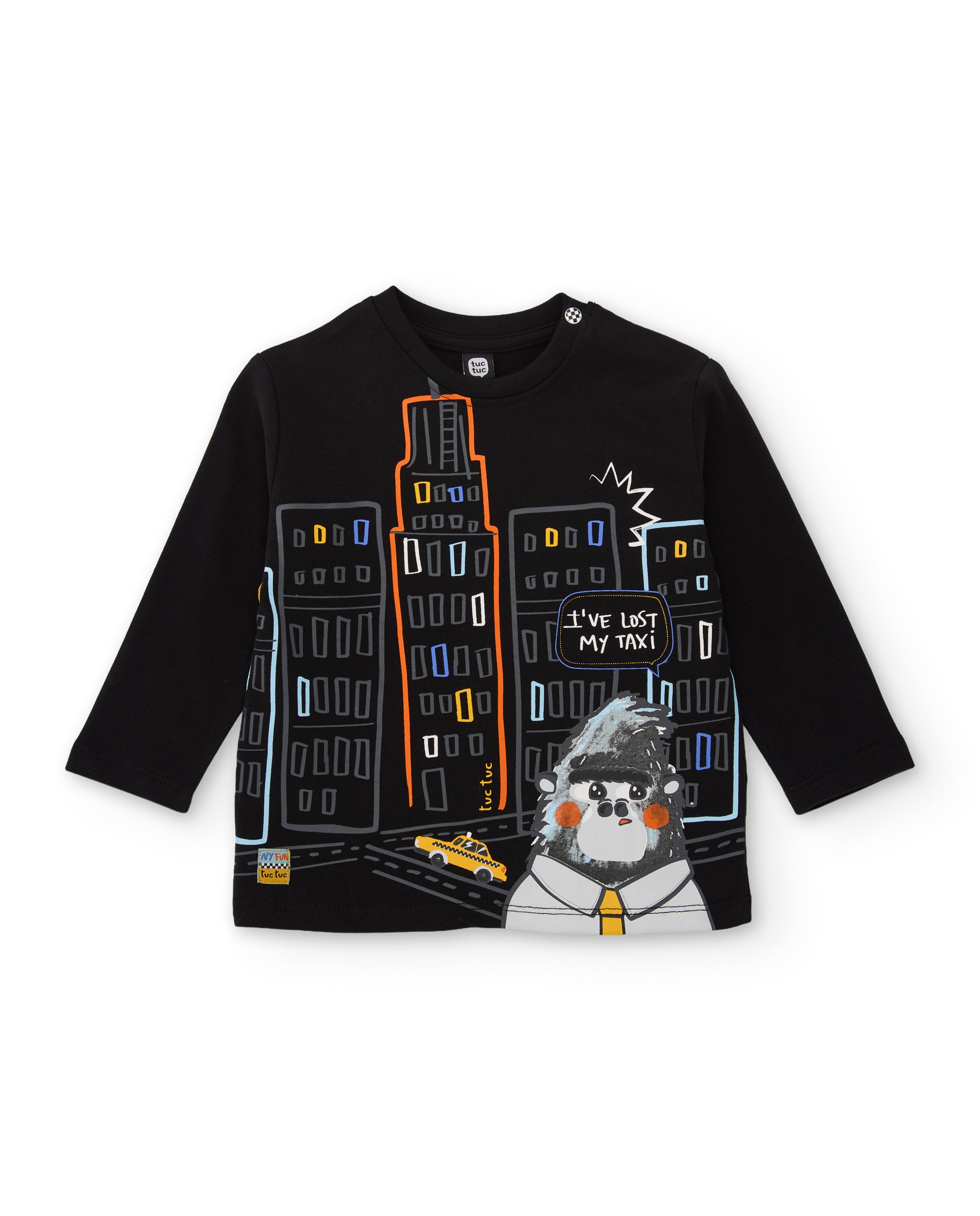 Camiseta de niño de punto con estampado urbano y manga larga