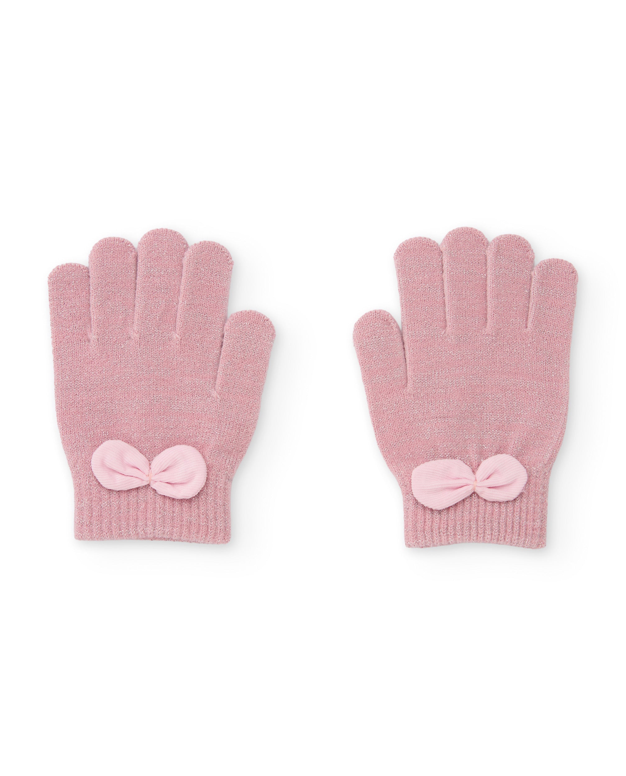 Guantes de niña de tricot con lazo decorativo