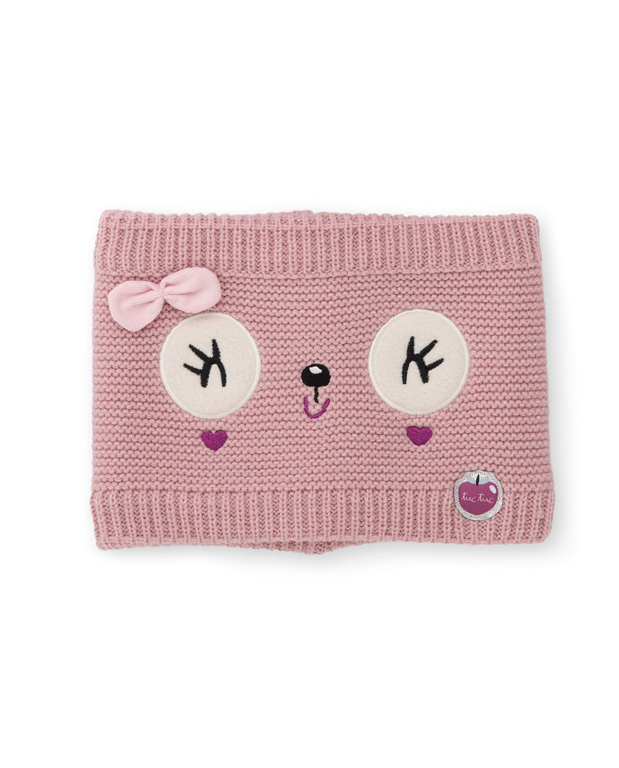 Girls’ knitted neck warmer with panda bear design