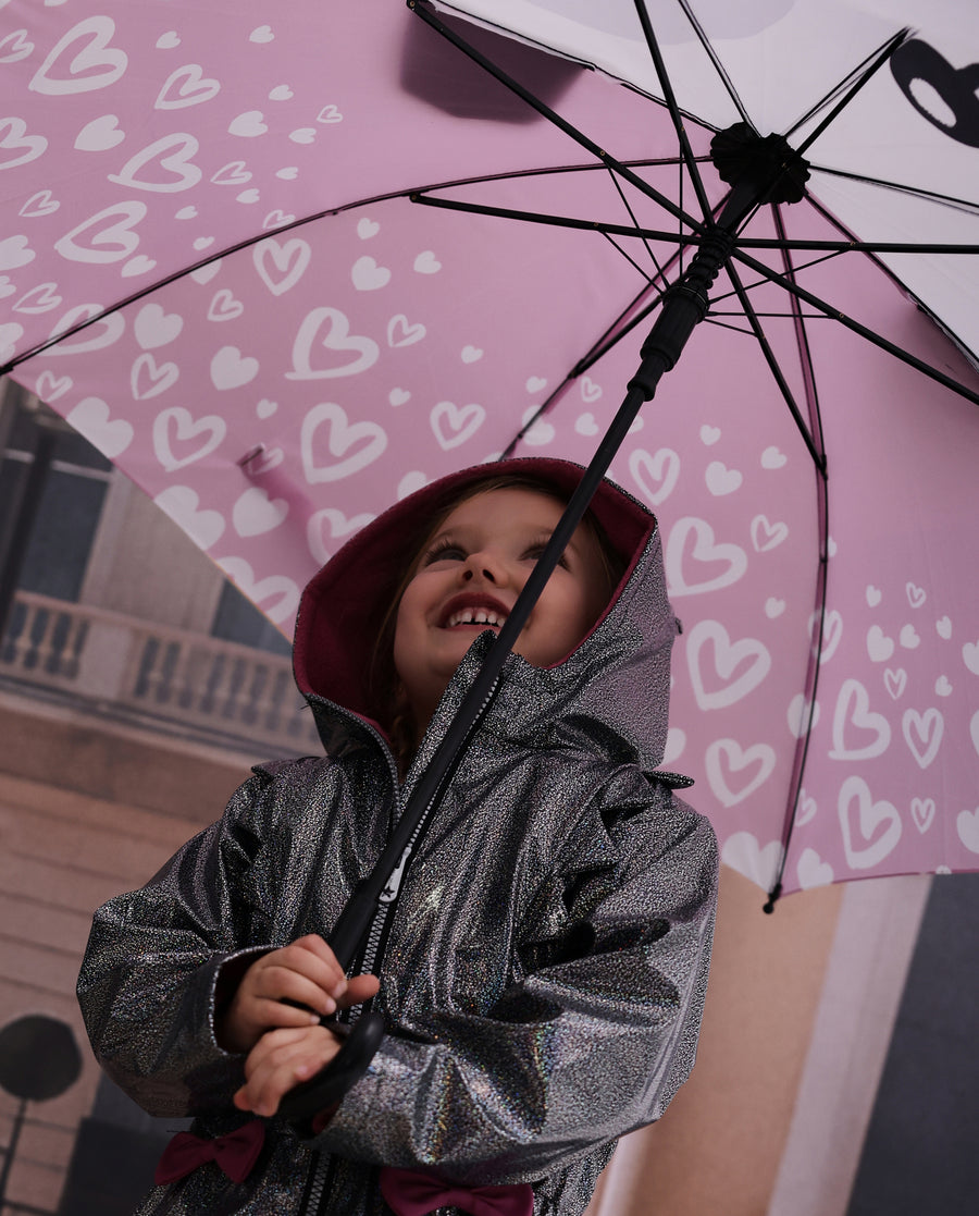 Girls’ umbrella with automatic opening and heart print