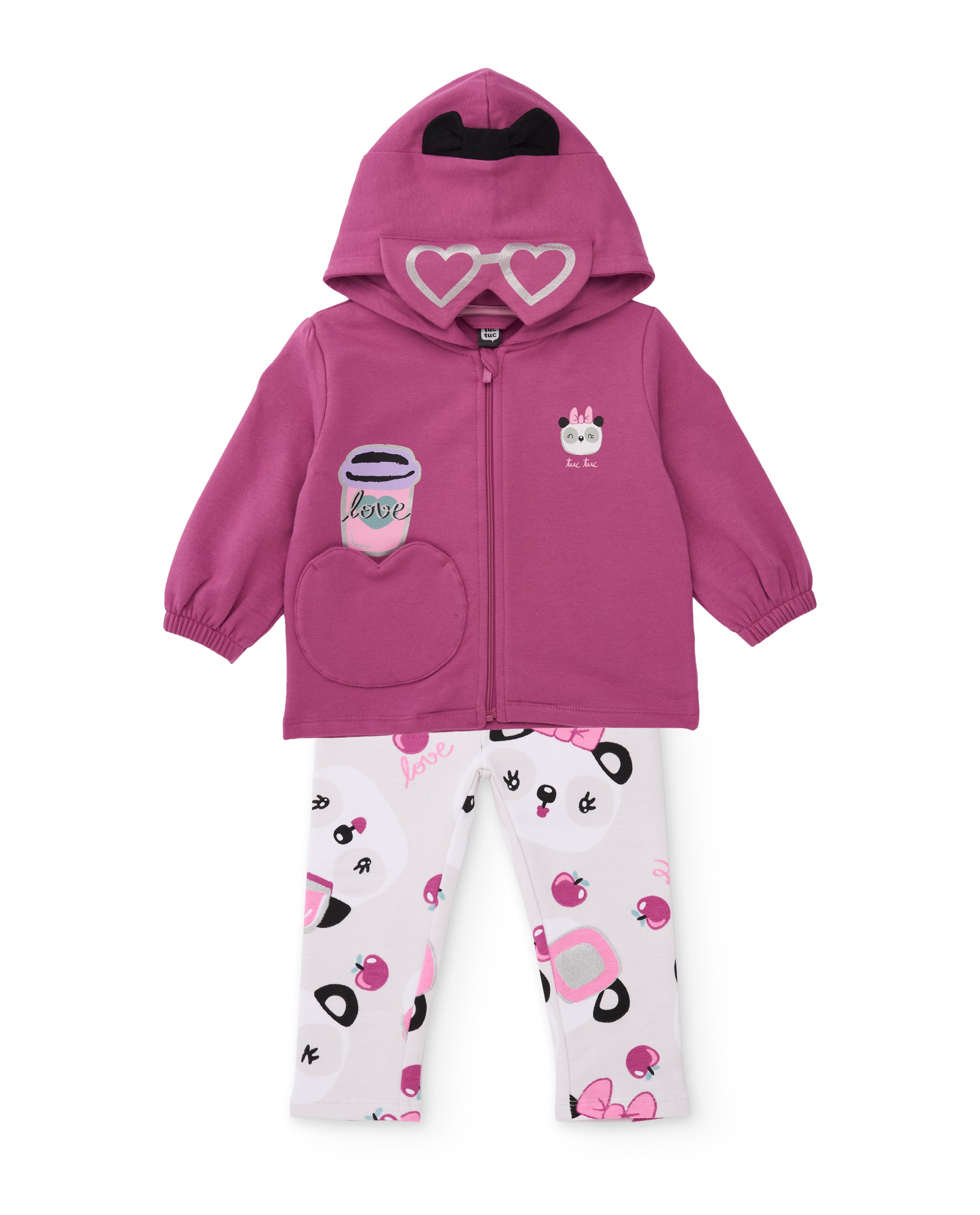 Conjunto de niña de felpa con sudadera de capucha y leggings a juego