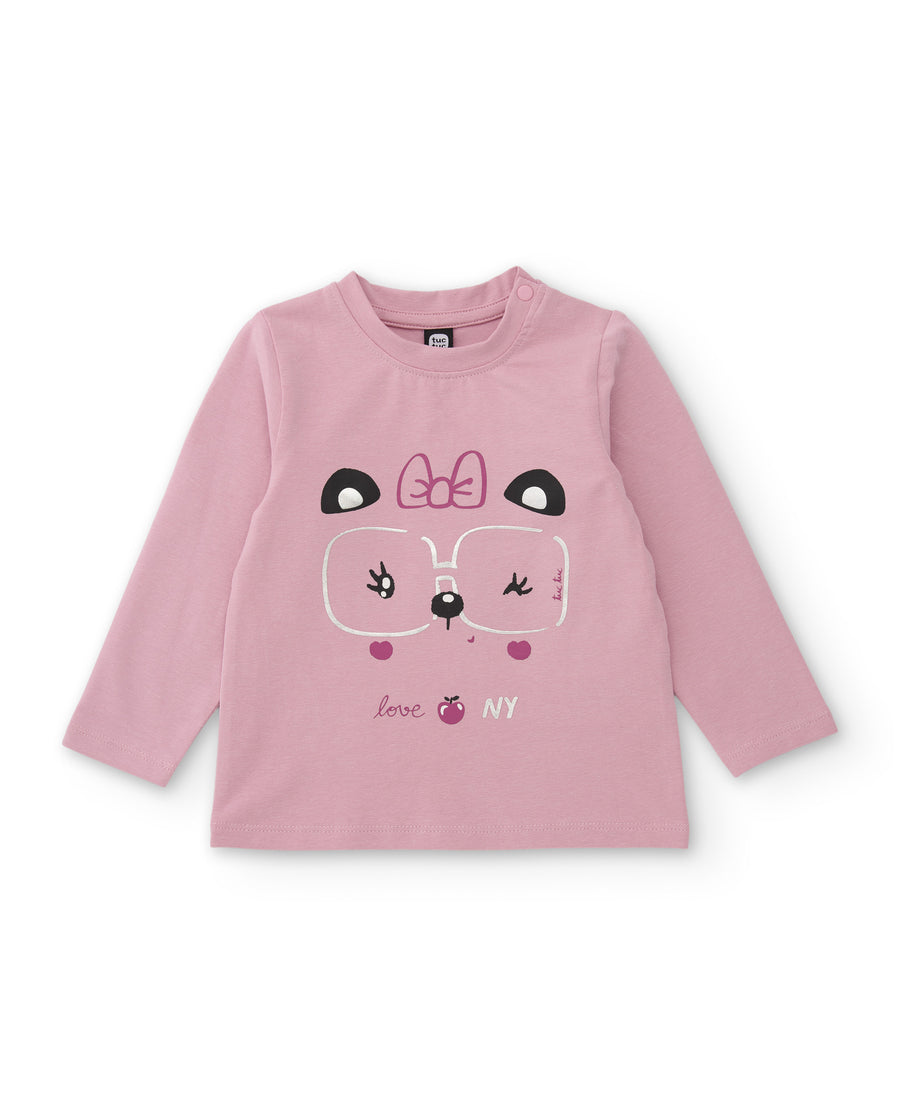 T-shirt de menina em malha com manga comprida e gráfico de panda