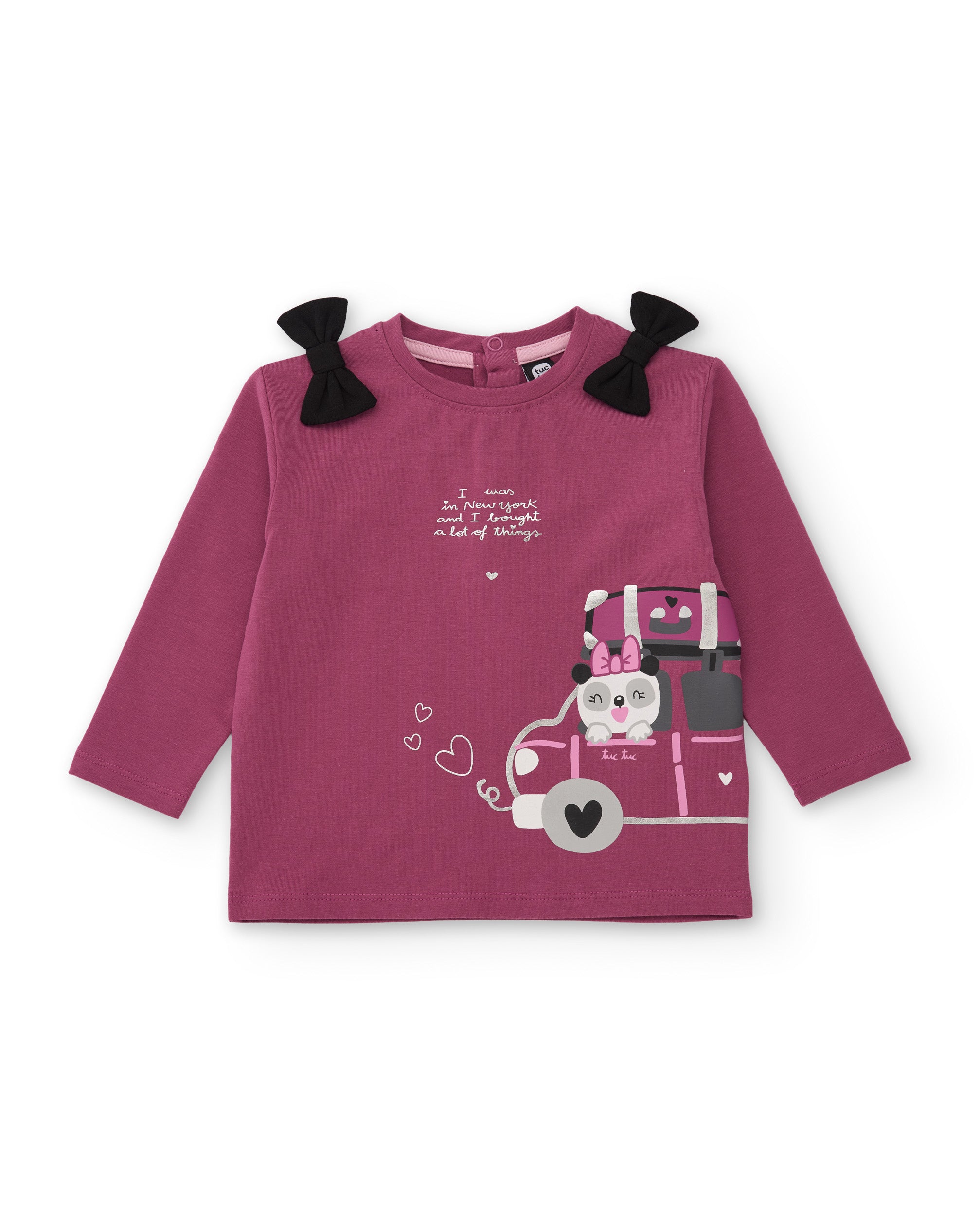 Camiseta de niña de punto con manga larga y lazos en los hombros
