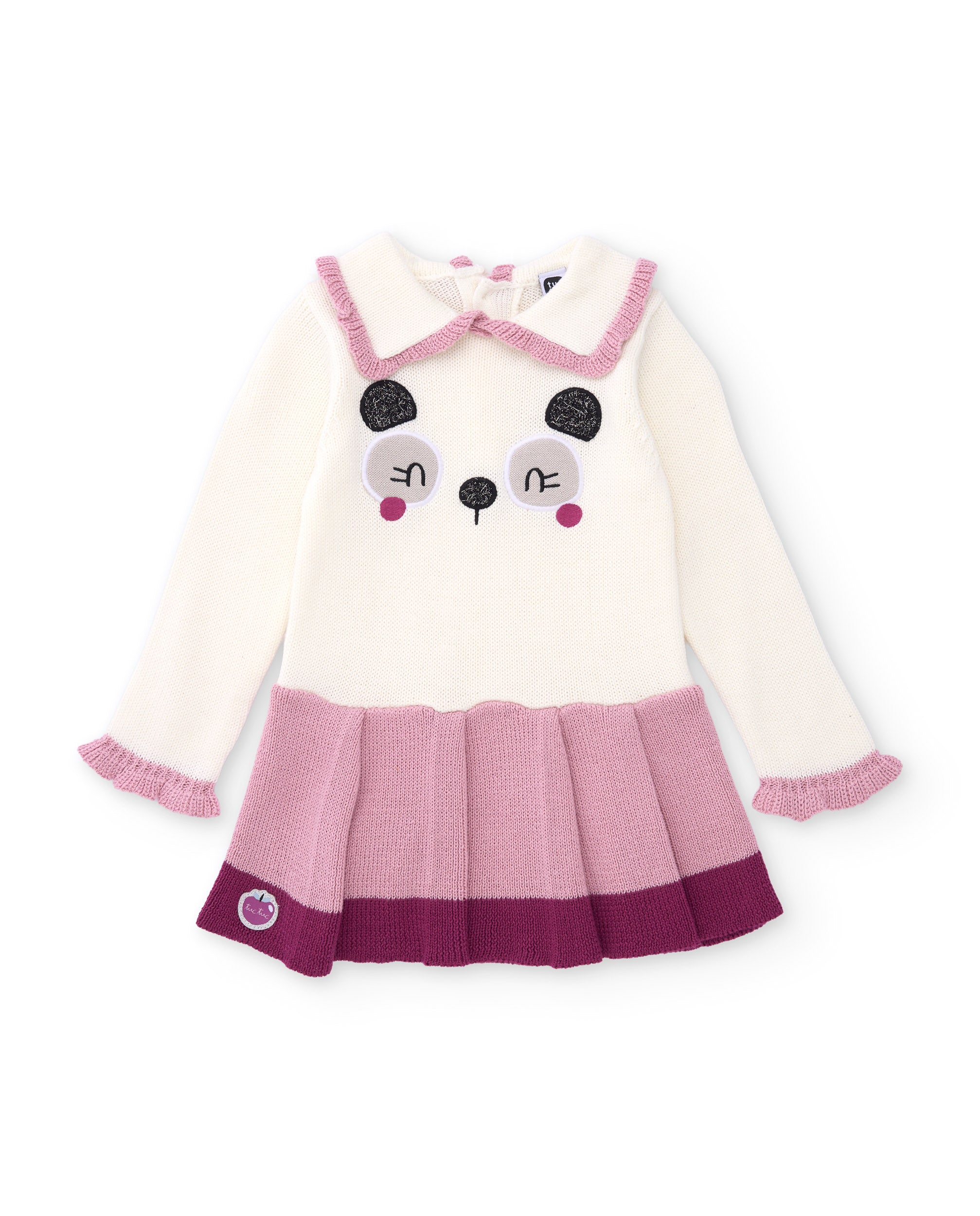 Vestido de niña de tricot con manga larga y volante