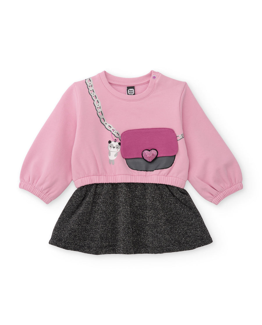 Vestido de niña de felpa con diseño de bolso y tacto cálido
