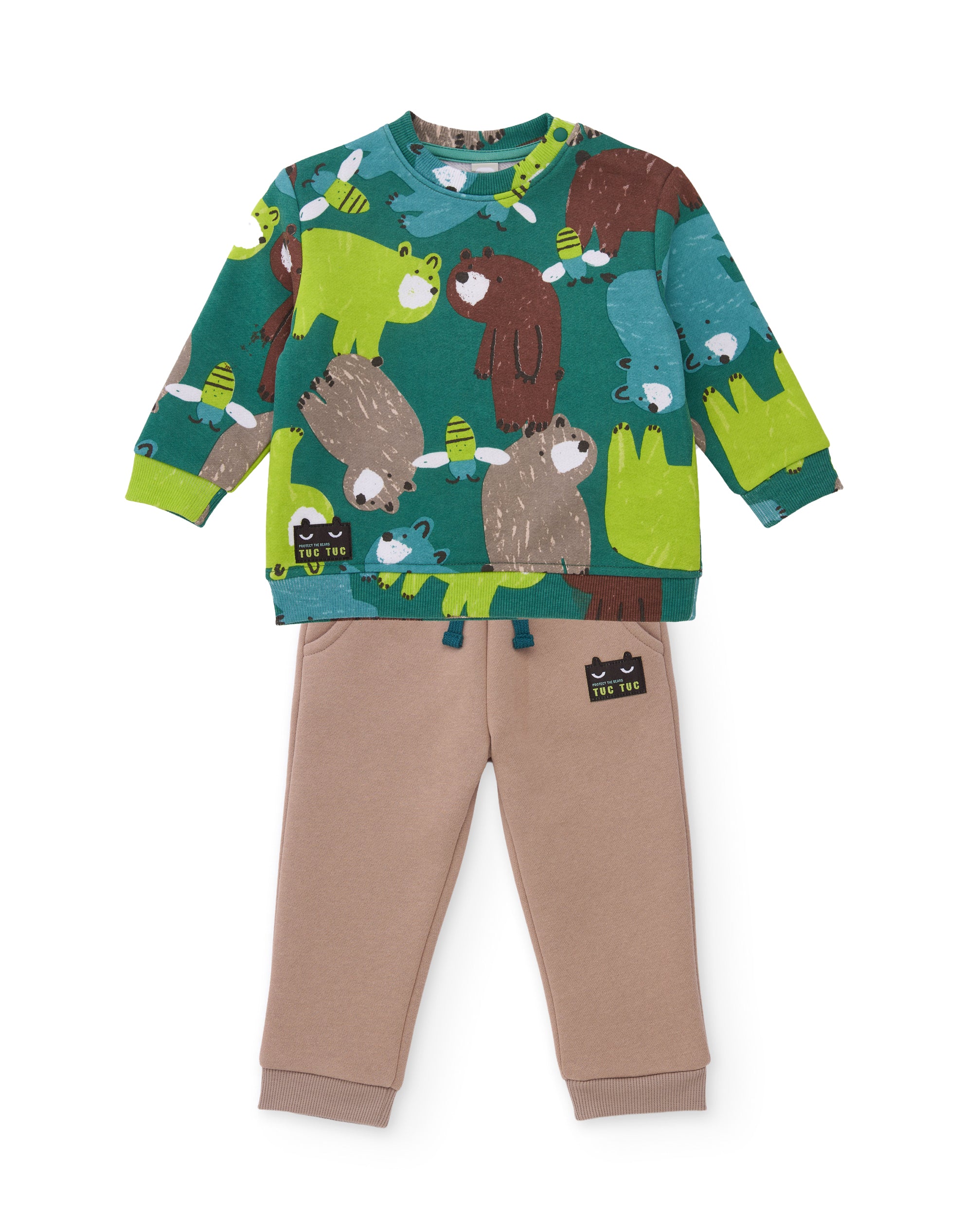 Conjunto de niño de felpa con sudadera de diseño de osos y pantalón a juego