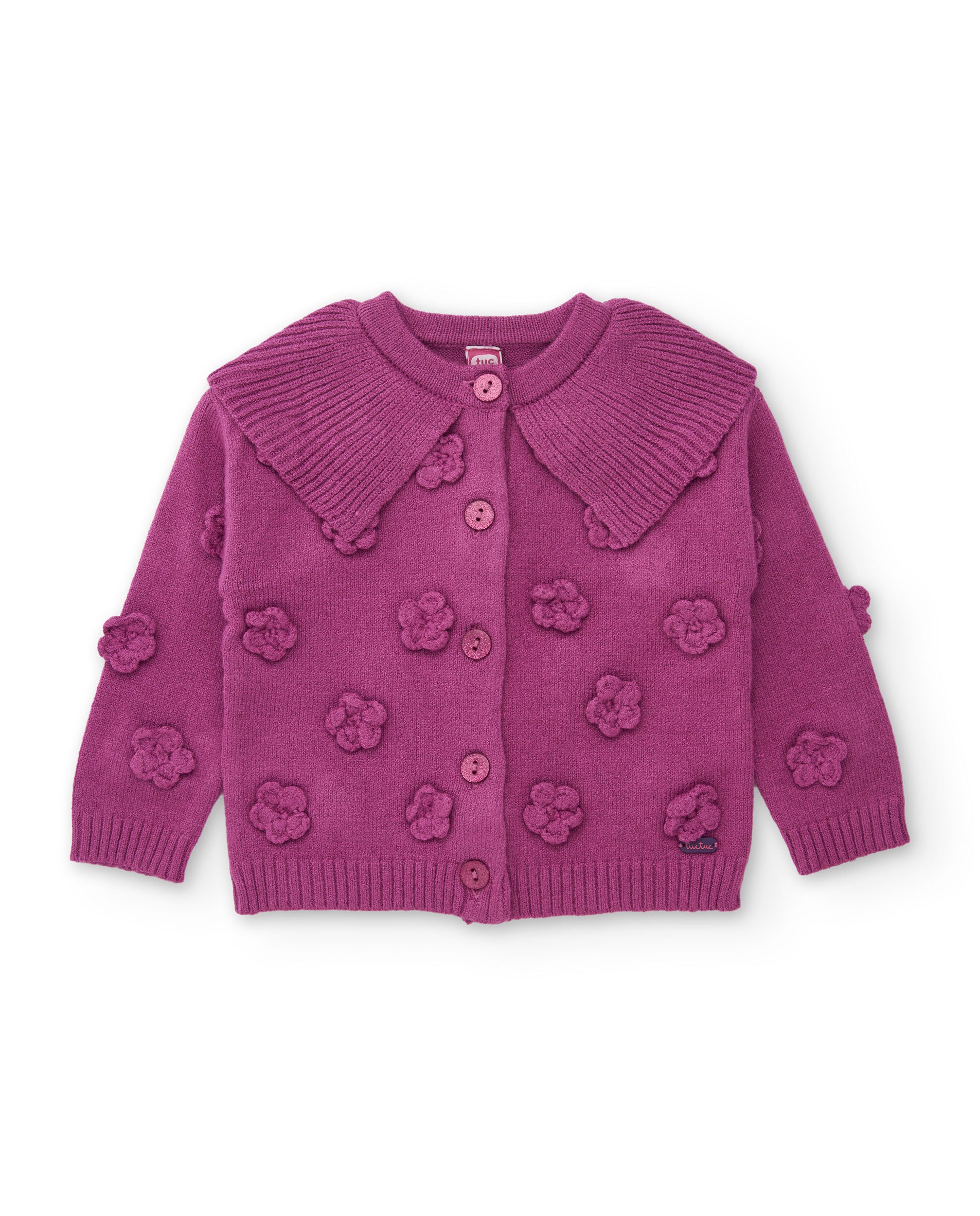 Chaqueta de niña de tricot con detalles florales y tacto suave