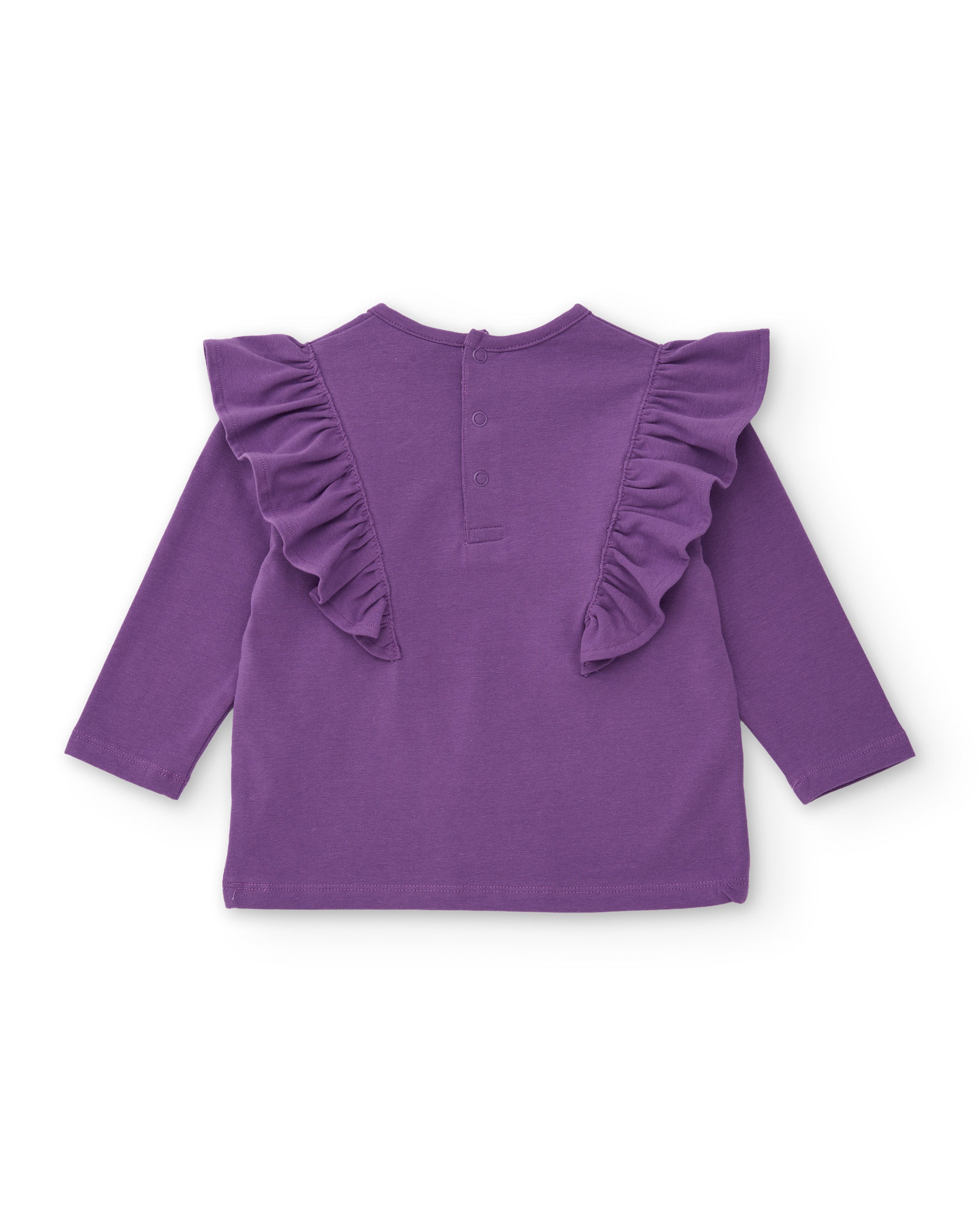 Camiseta de niña de punto con volantes en los hombros y diseño divertido