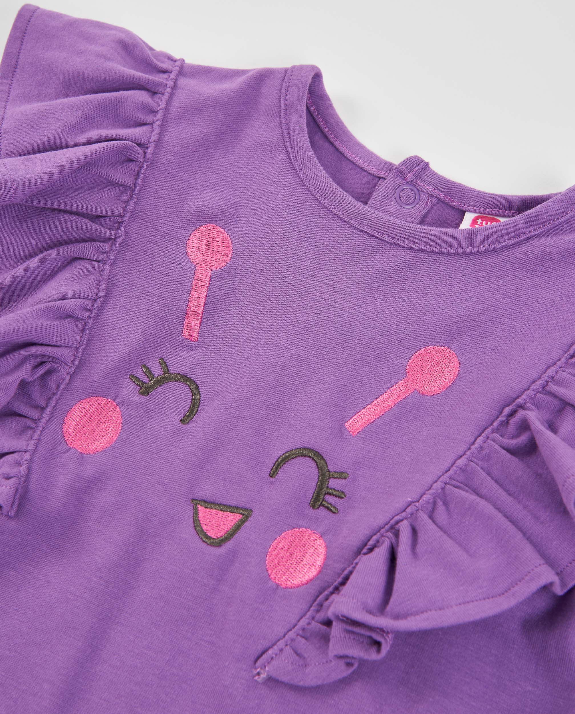 Camiseta de niña de punto con volantes en los hombros y diseño divertido