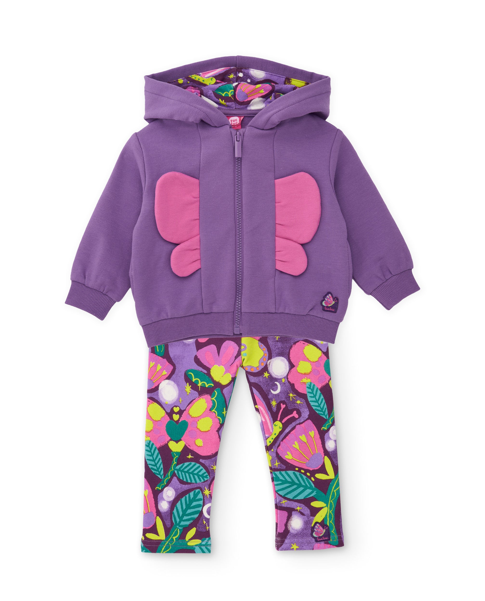 Conjunto de niña de felpa con sudadera de capucha y leggings estampados