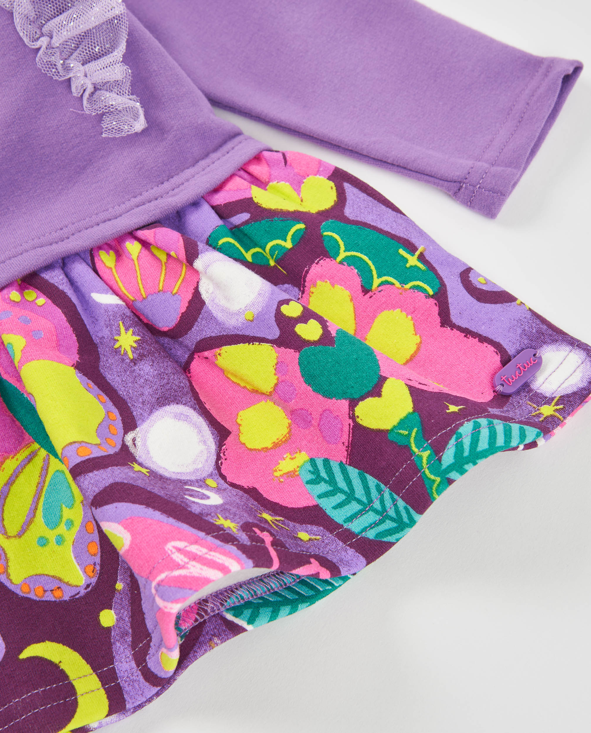 Vestido de niña de felpa con volantes y estampado floral