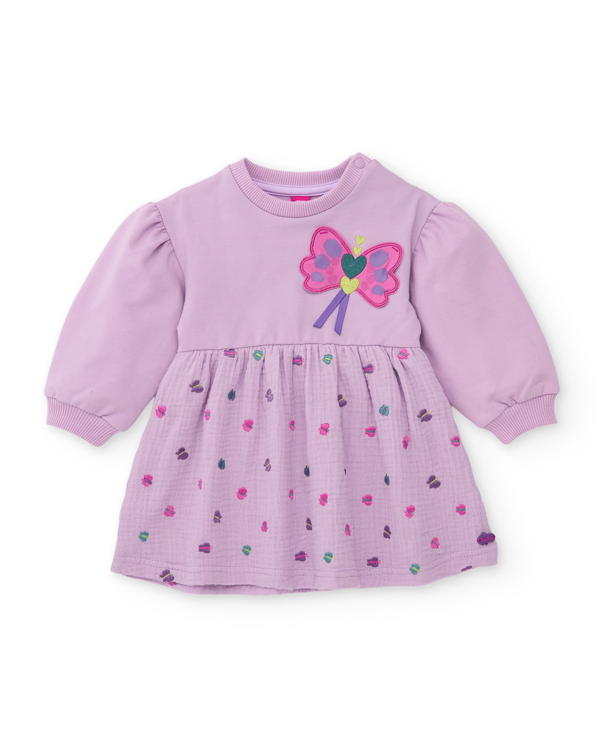 Vestido de niña de algodón con diseño de mariposa y manga larga