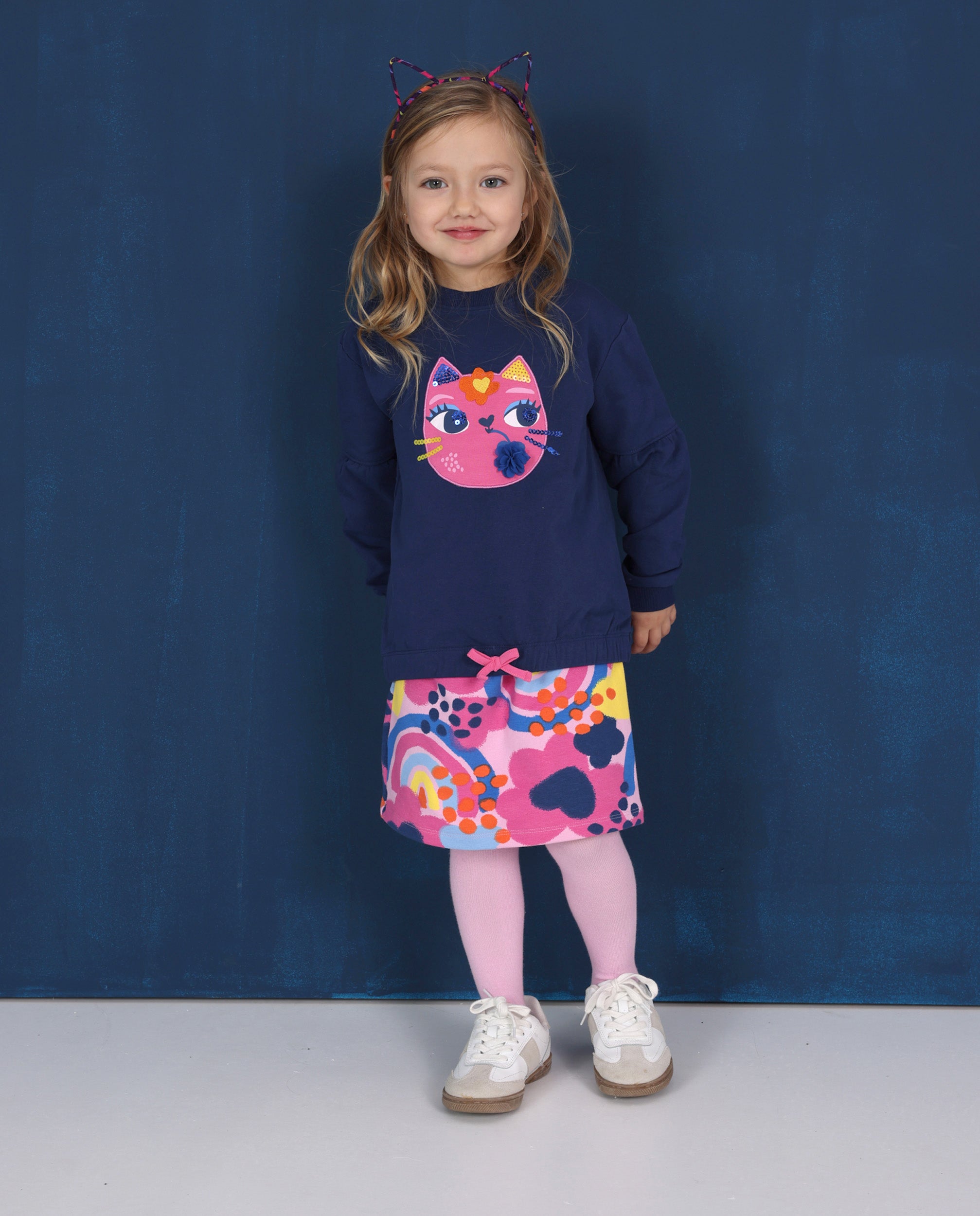 Falda de niña de felpa con estampado abstracto y lazada en la cintura