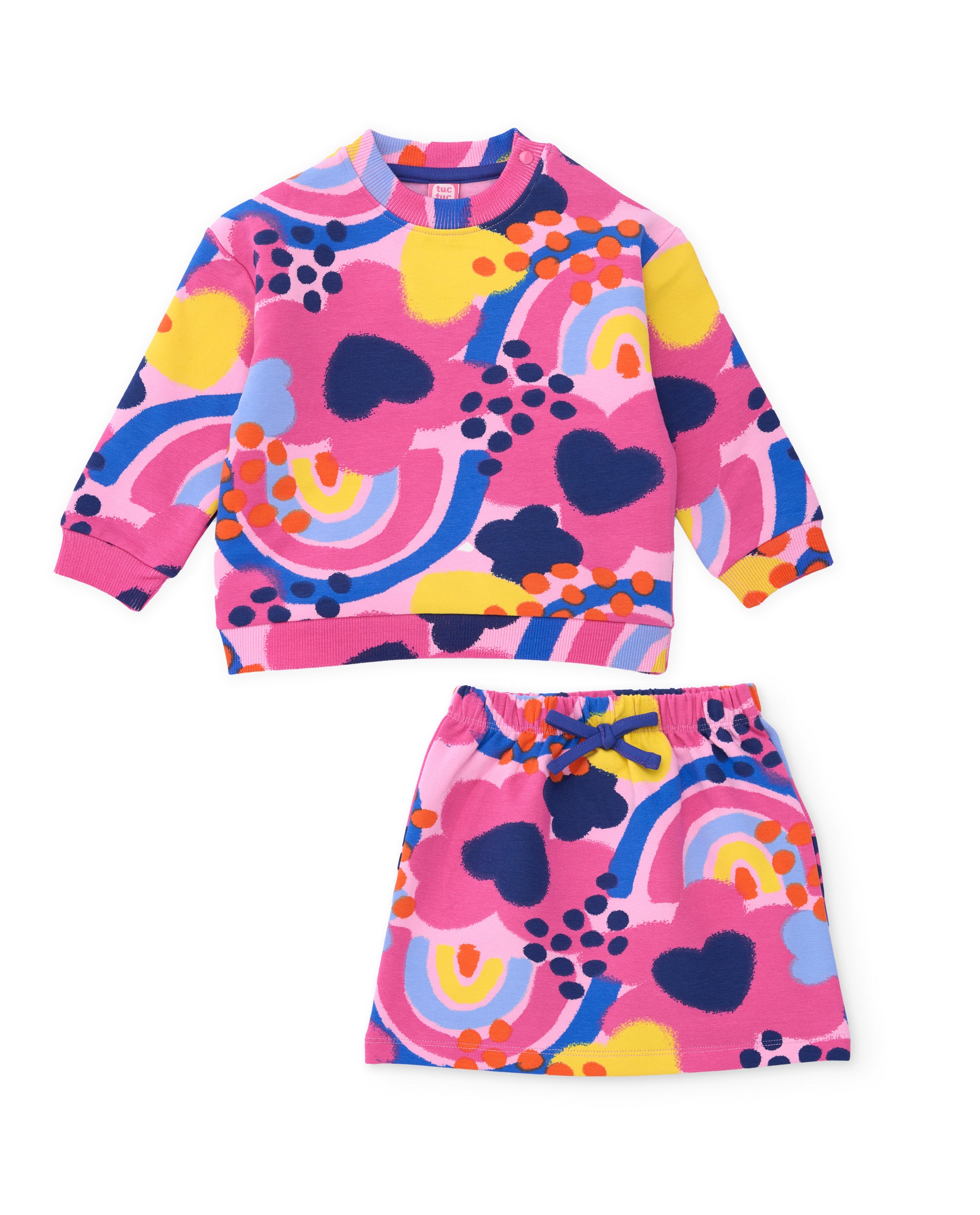 Conjunto de niña de felpa con sudadera estampada y falda a juego