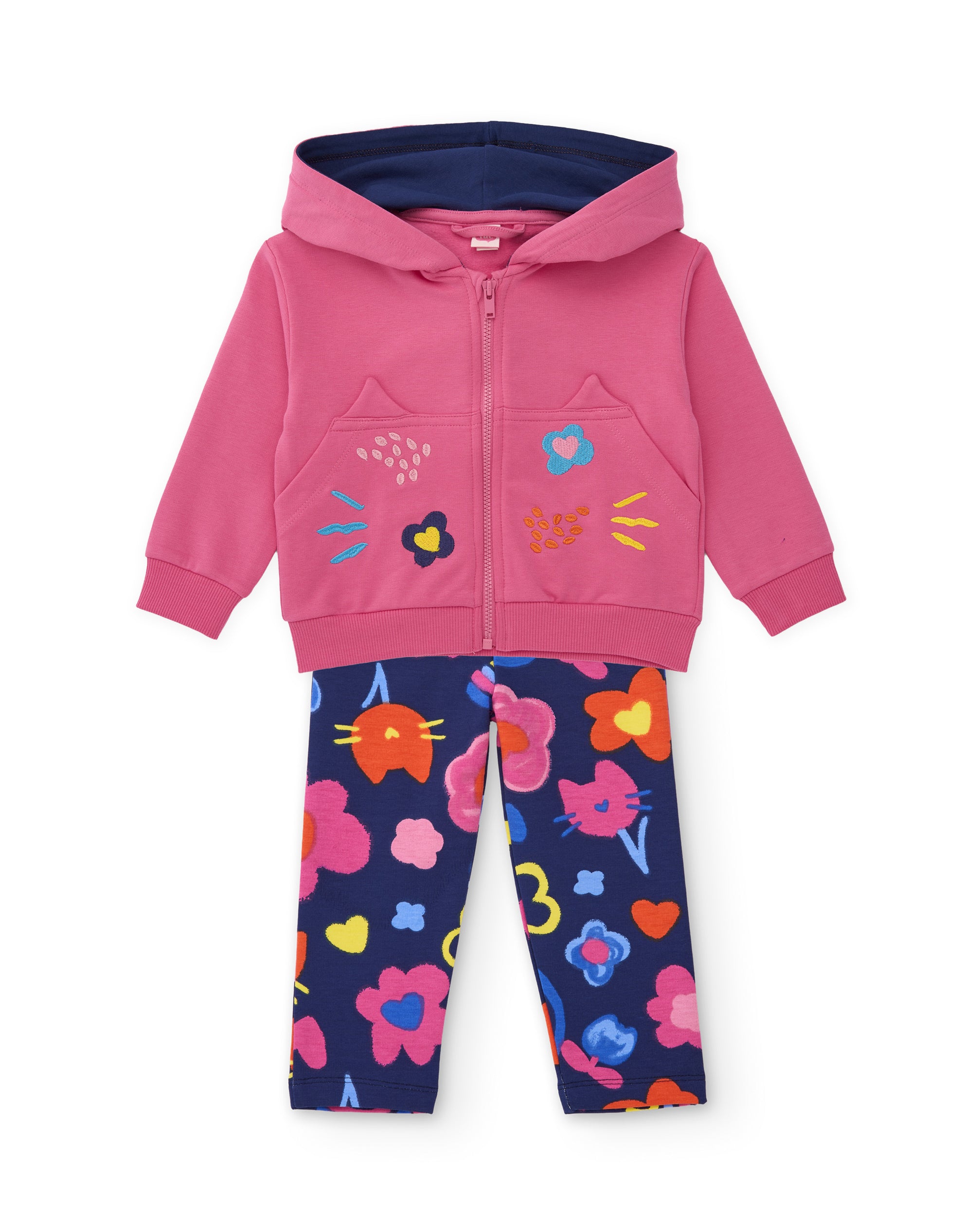 Conjunto de niña de felpa con sudadera de capucha y estampado floral