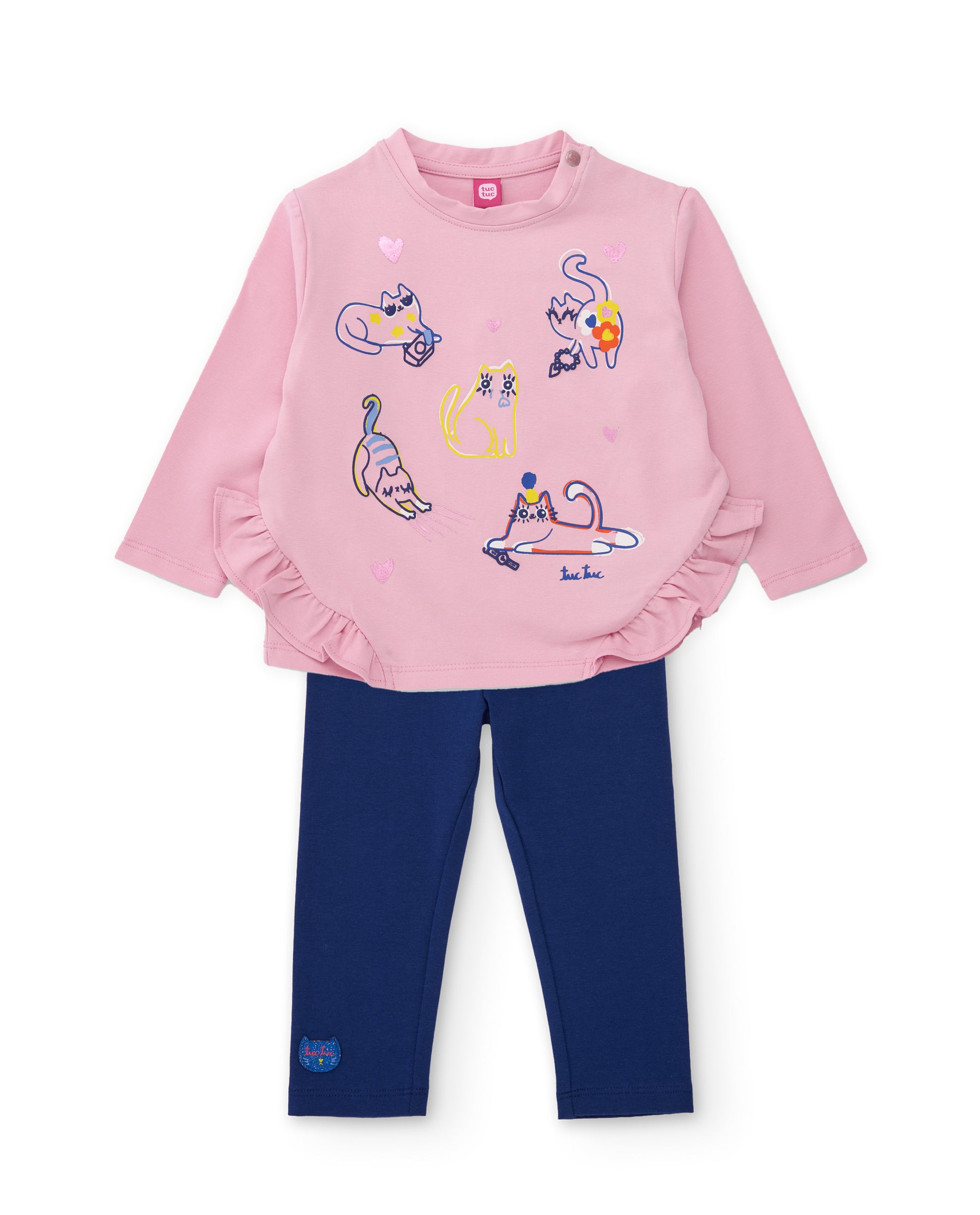 Conjunto de niña de punto con camiseta ilustrada y volantes