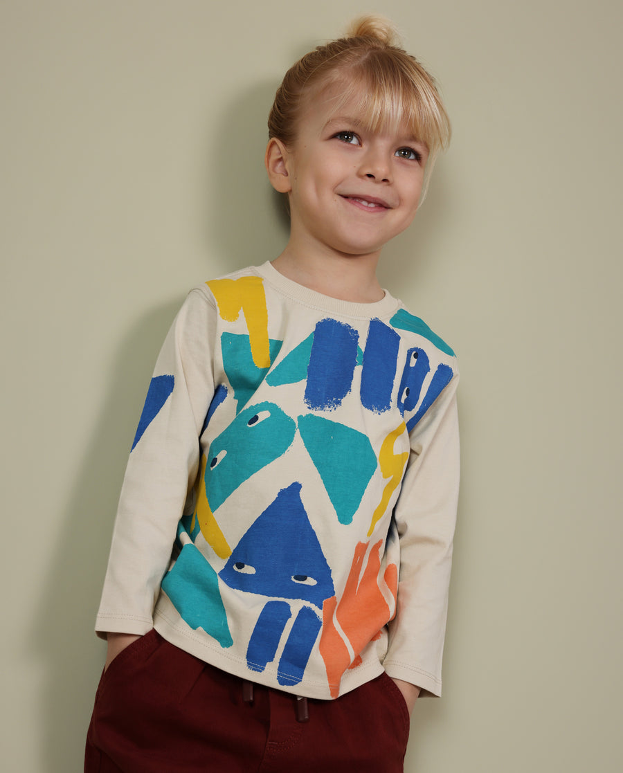 Boys' knit top with geometric print and long sleeves