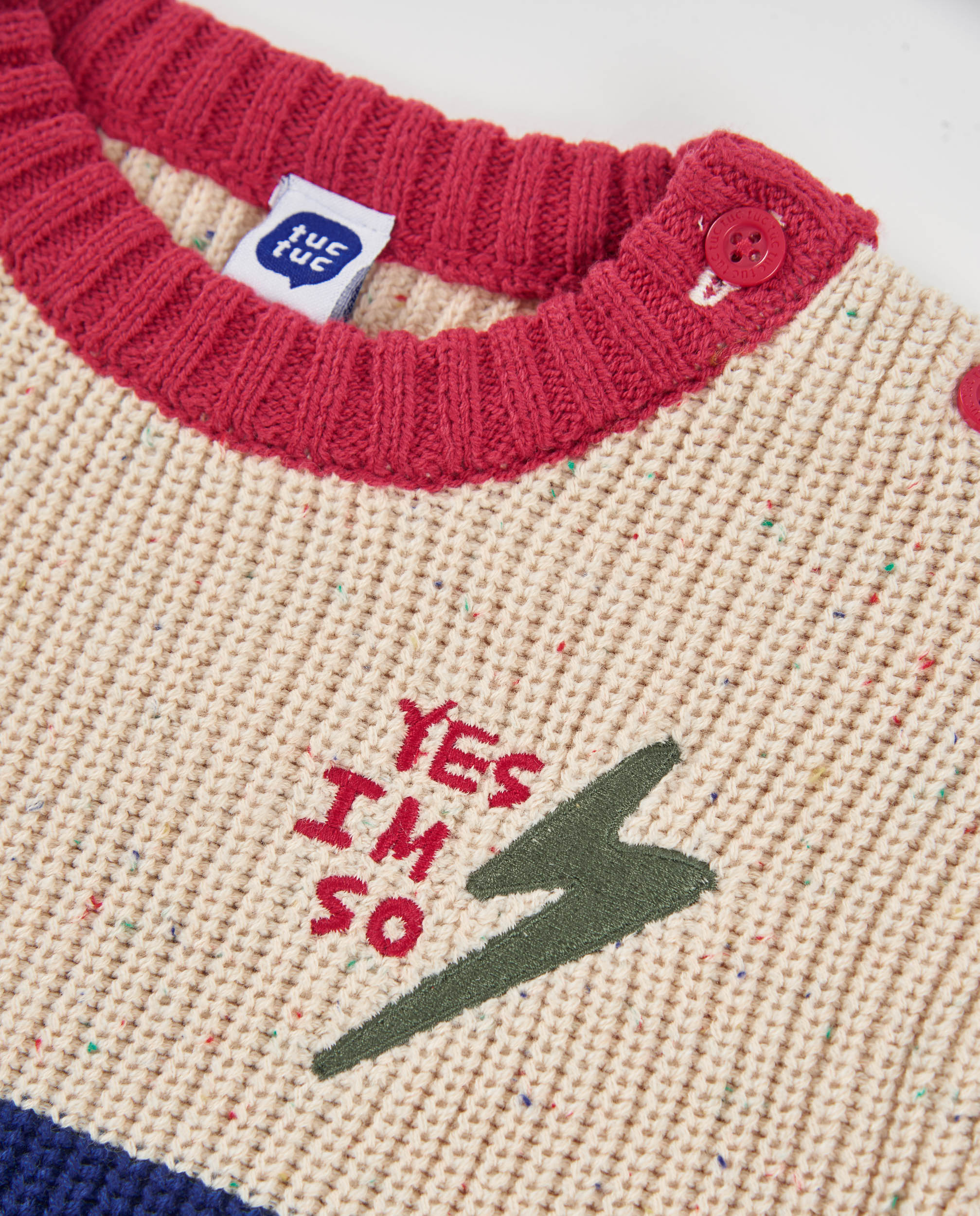 Jersey de niño de tricot con cuello redondo y bloques de color