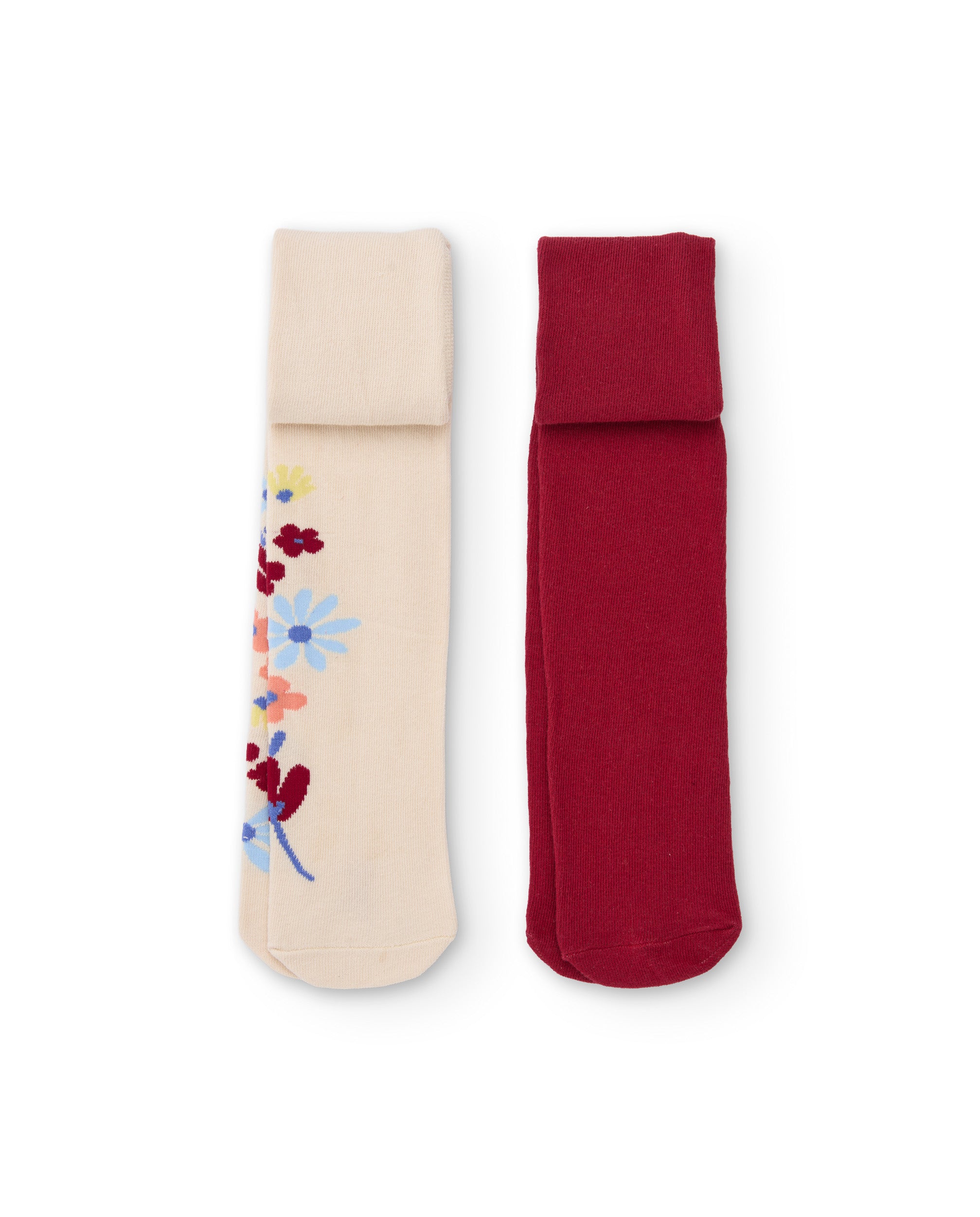 Leotardos de niña de punto con estampado floral y tacto suave