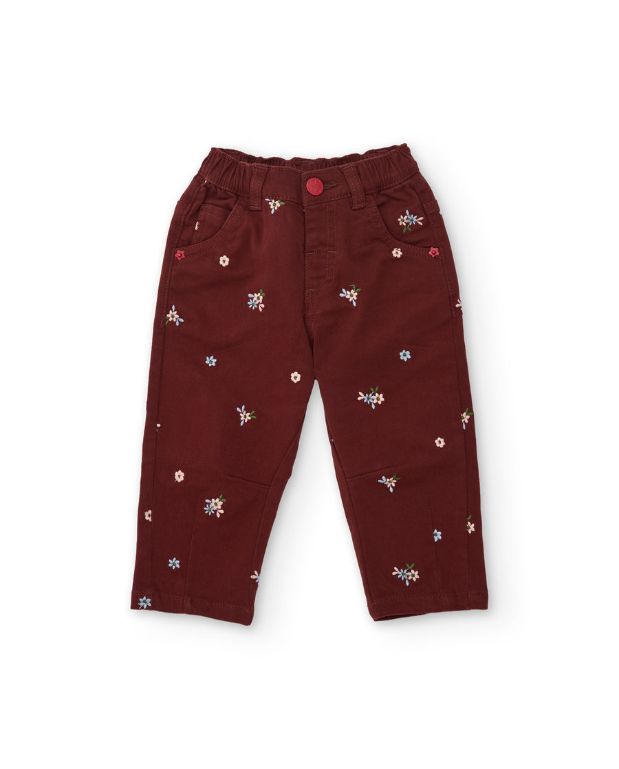Girls’ woven trousers with embroidery and elasticated waist