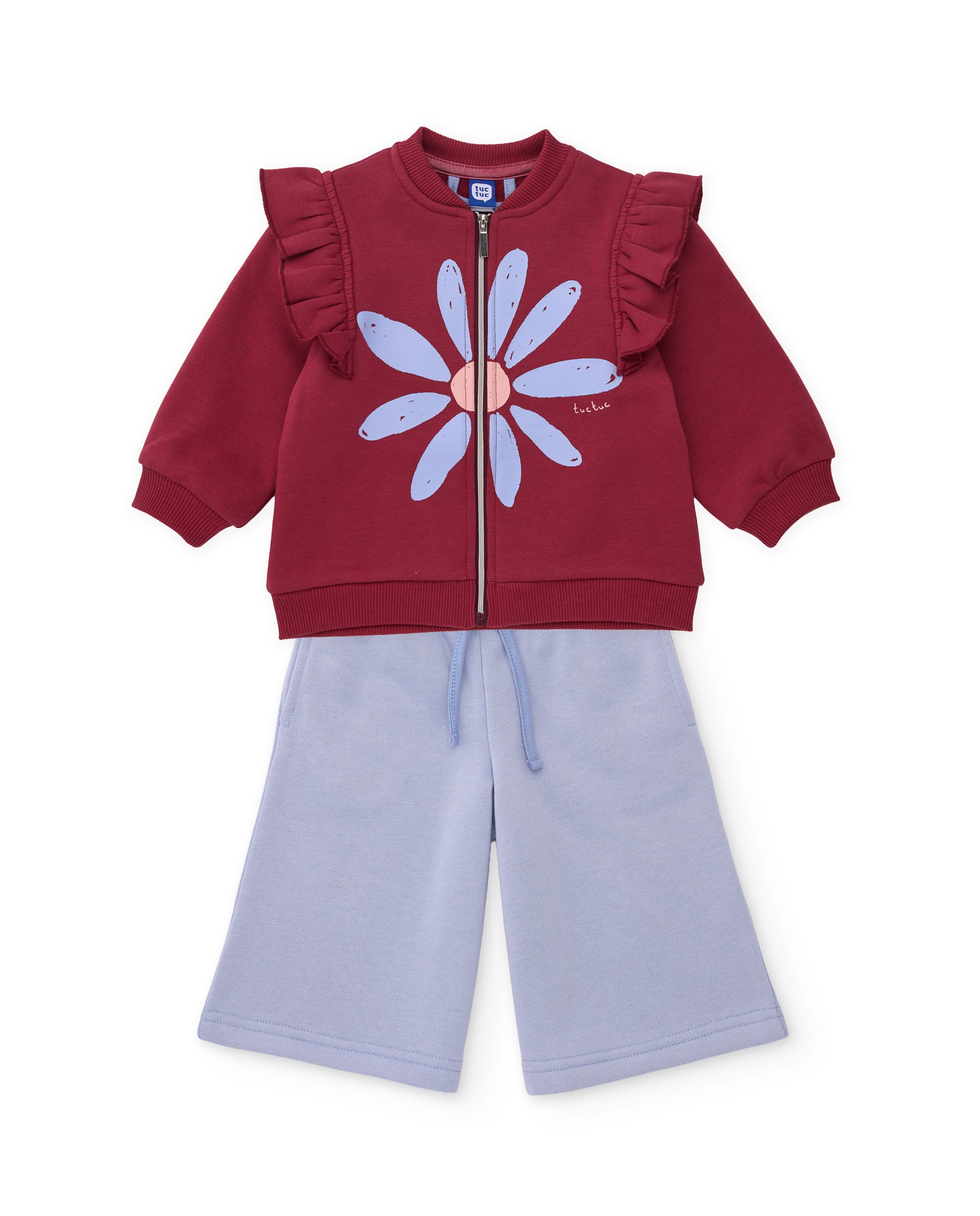 Conjunto de niña de felpa con sudadera de volante y estampado floral
