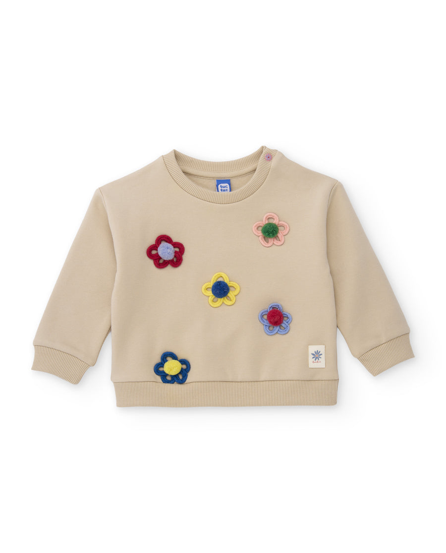 Girls’ fleece sweatshirt with floral embroidery and soft feel