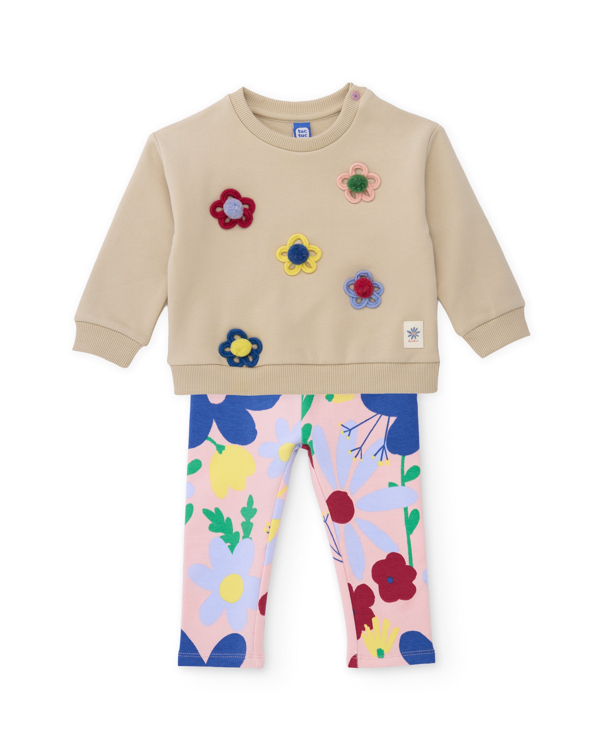 Conjunto de niña de felpa con sudadera de flores y leggings estampados