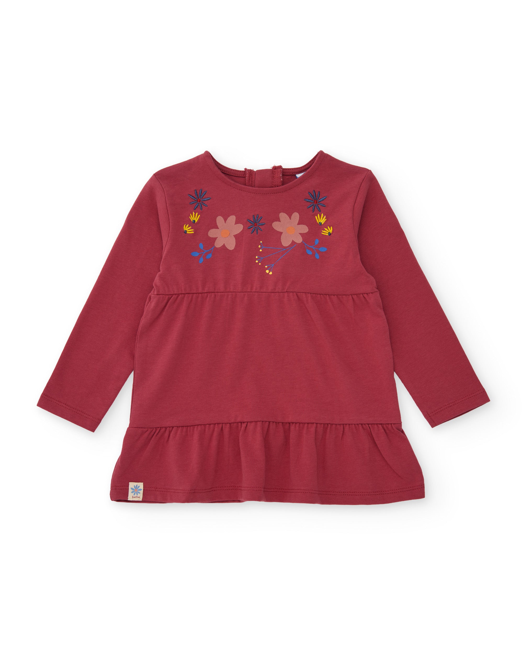 Camiseta de niña de punto con estampado floral y detalle fruncido