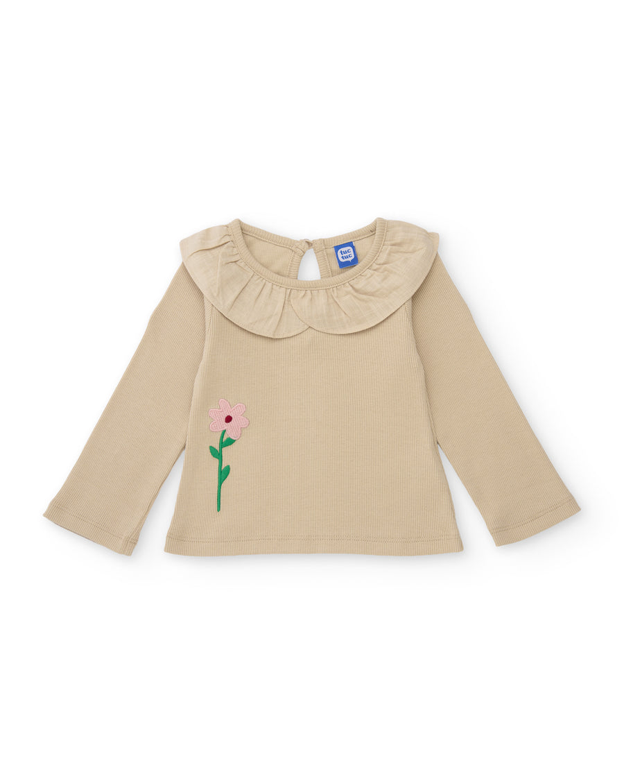 Girls’ knitted long-sleeved T-shirt with ruffle detail