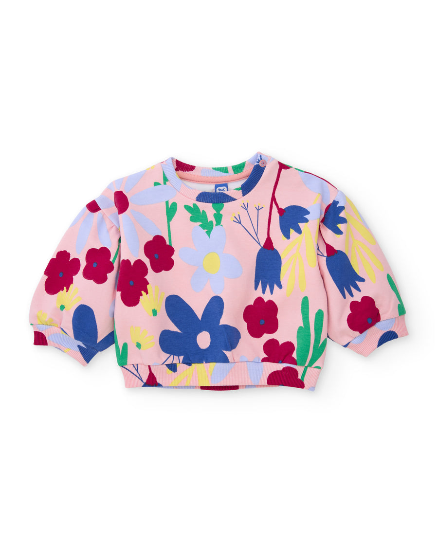 Girls’ fleece sweatshirt with floral print and warm fabric