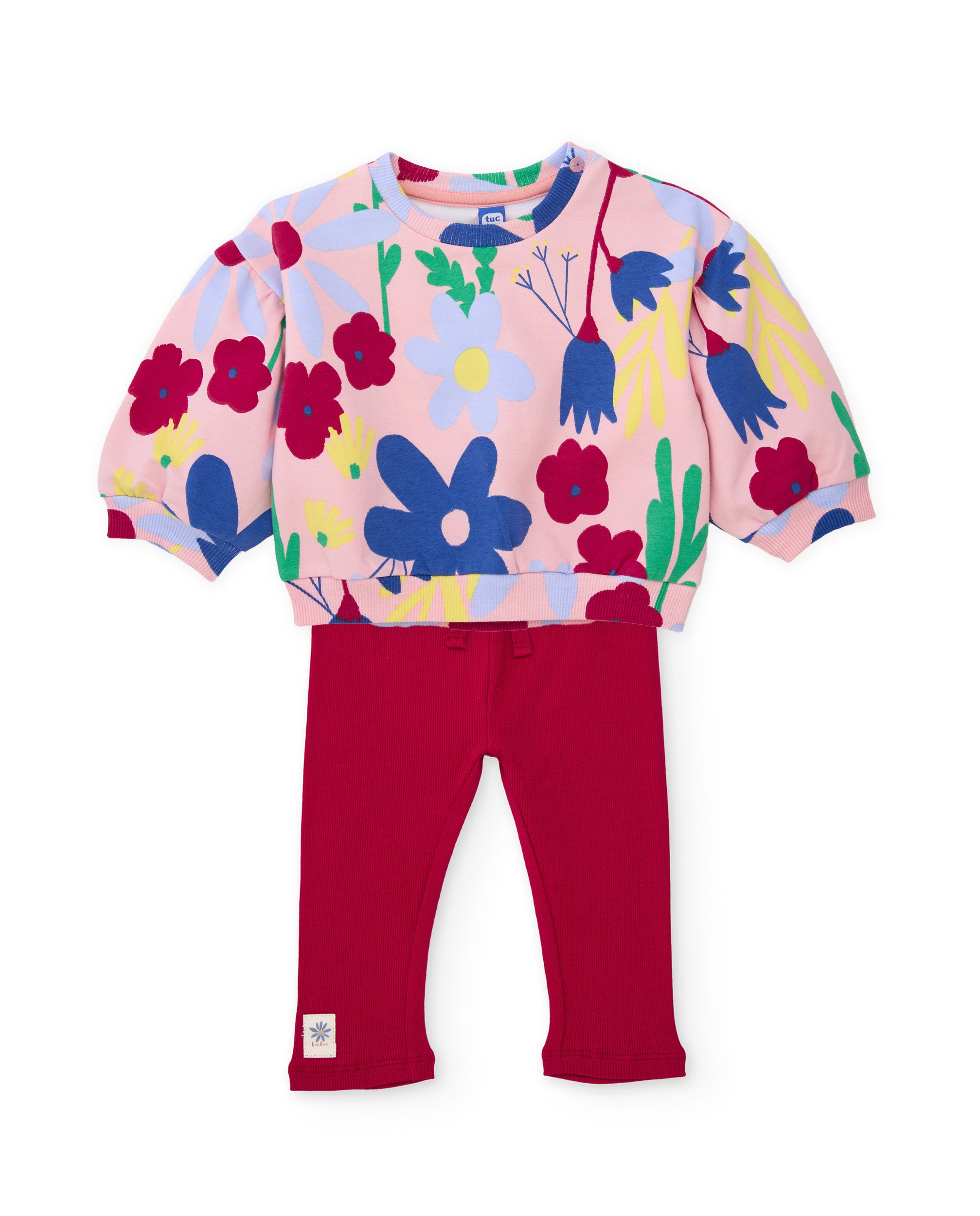 Conjunto de niña de felpa con sudadera floral y leggings cómodos