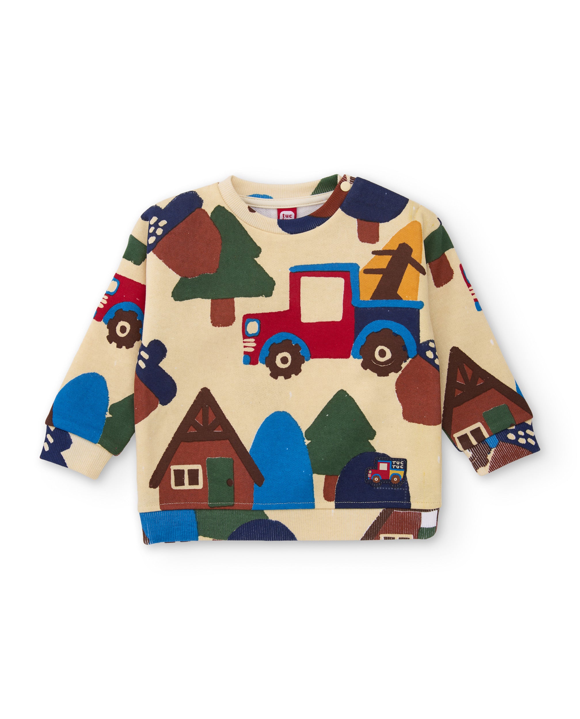 Sudadera de niño de felpa con estampado de coches y árboles