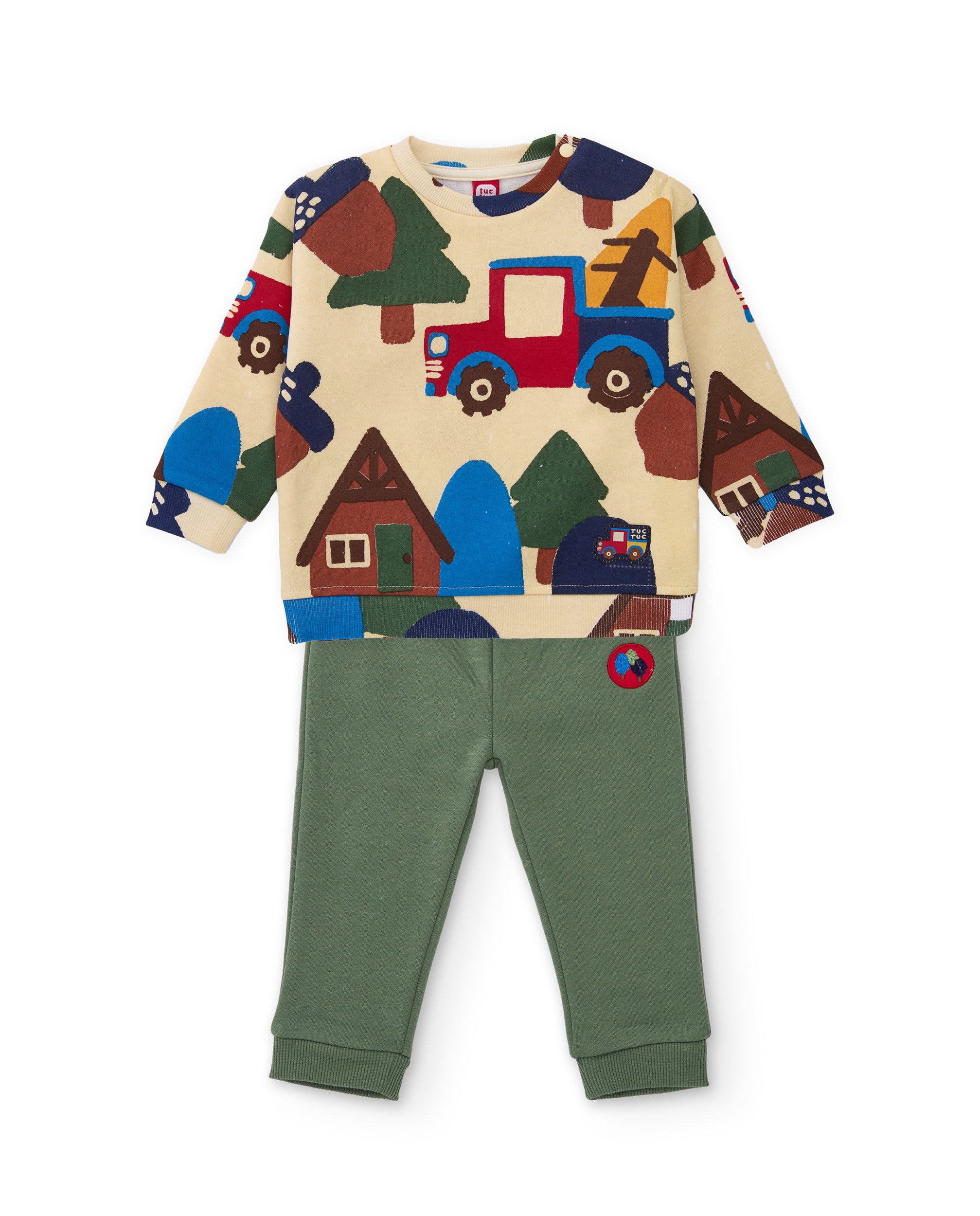 Conjunto de niño de felpa con sudadera de motivos de naturaleza y pantalón