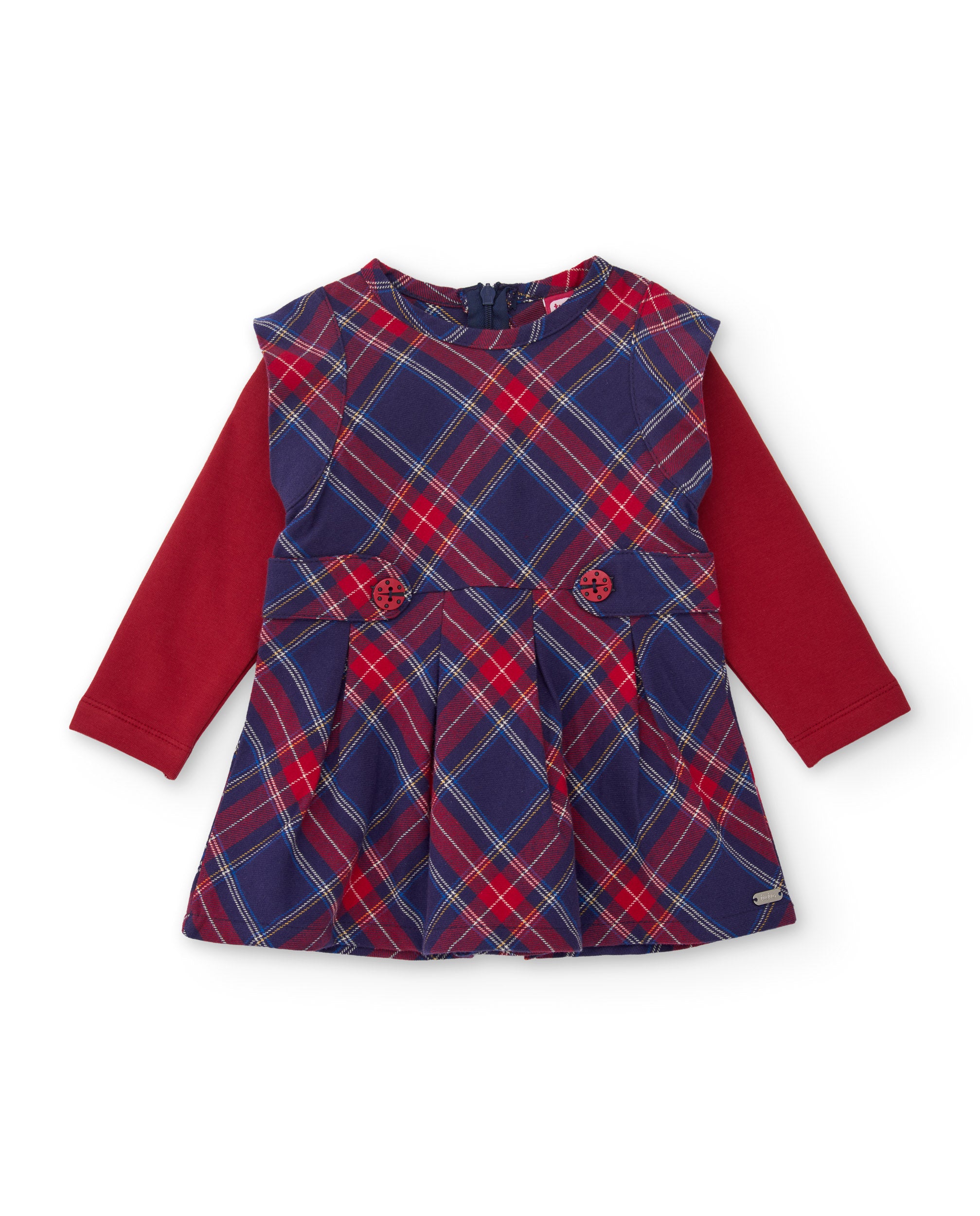 Vestido de niña de tela plana con diseño de cuadros y manga larga