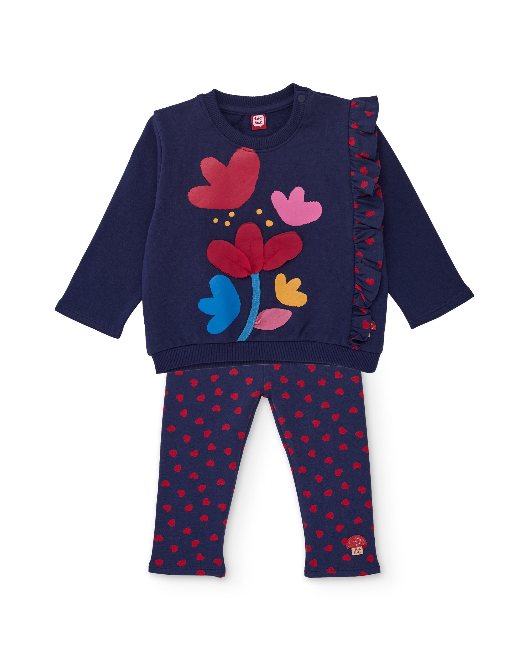 Conjunto de niña de felpa con sudadera y leggings de corazones