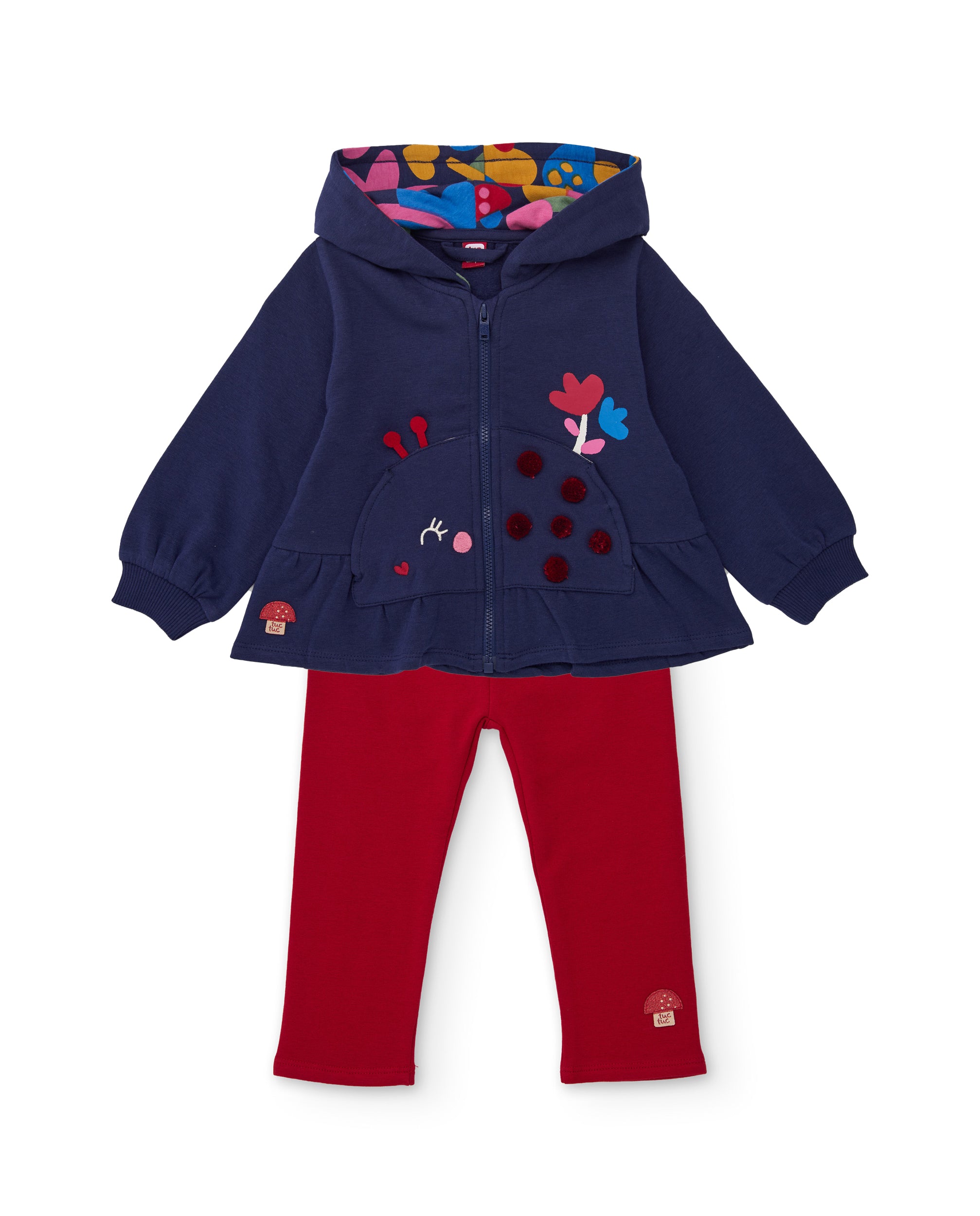 Conjunto de niña de felpa con sudadera de capucha bordada y legging