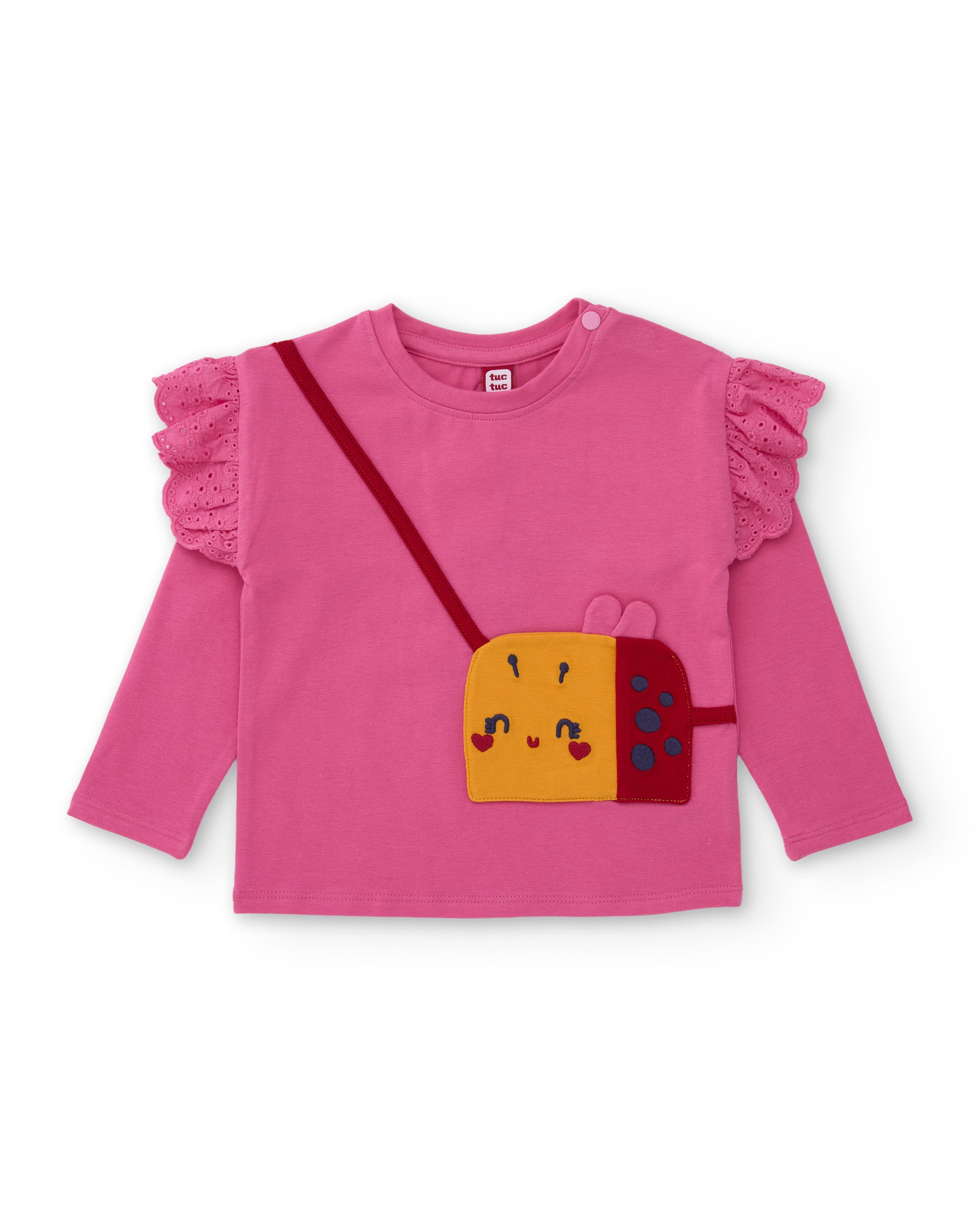 Camiseta de niña de punto con volantes y diseño divertido
